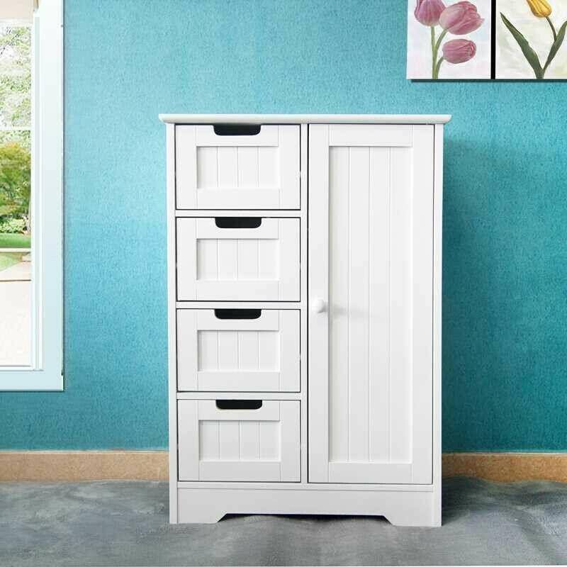 Alt View 4. Winado - 4 Drawers Dresser Wooden Storage Floor Cabinet Storage Organizer Freestanding Single Door Sideboard for Bathroom Kitchen - W.