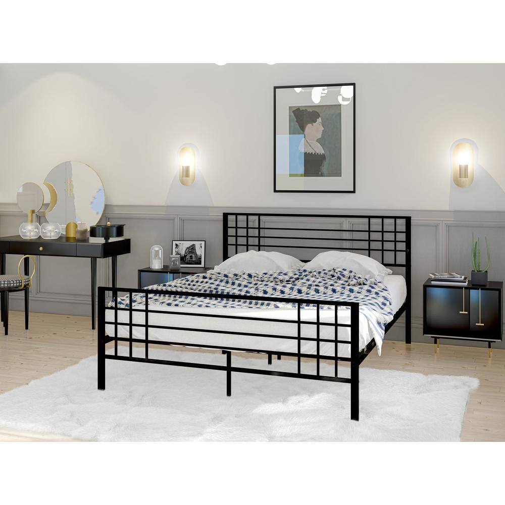 Alt View 3. East West Furniture - Tyler Queen Platform Bed with 9 Metal Legs - Magnificent Bed in Powder Coating Black Color - Black.