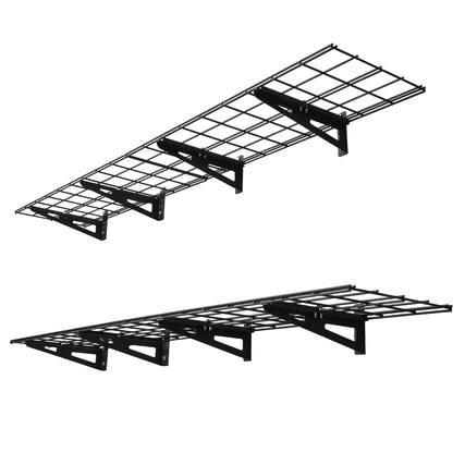 Front. VEVOR - 2-Tier Heavy Duty Wall Garage Shelving, 4 Pack 1 x 3 ft Steel Wall Mounted Shelving Unit, 12 x 72 Inch Per Shelf - Black.