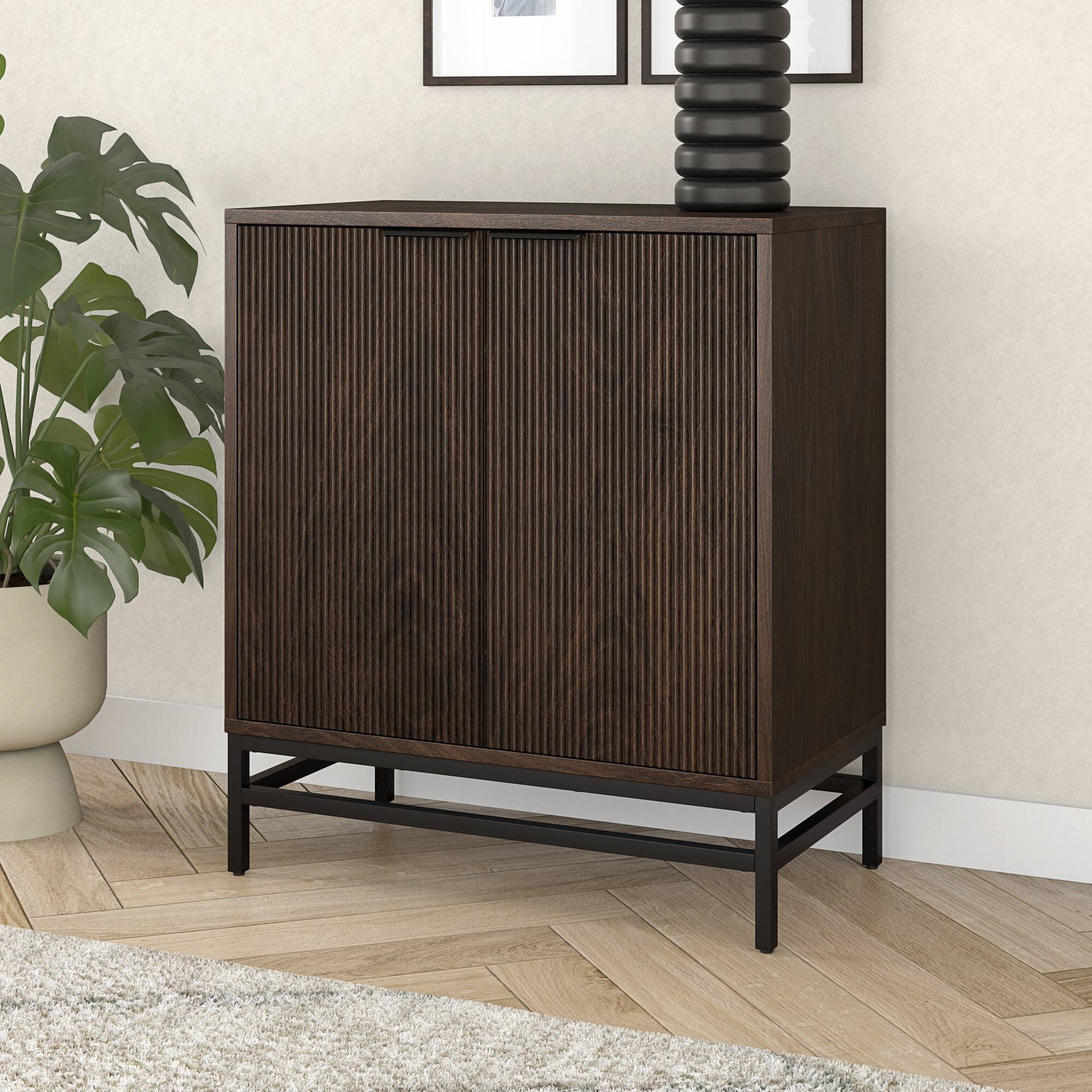Alt View 2. Hudson&Canal - Montello 28" Wide Rectangular Fluted Accent Cabinet - Brown.