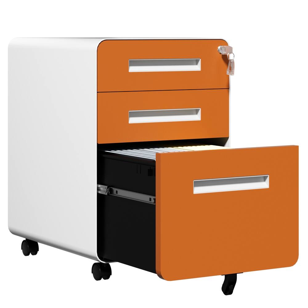 Alt View 9. Loheer - Loheer 3 Drawer File Cabinet Metal Mobile File Cabinet with Lock Orange Steel Under Desk Storage Fully Assembled.