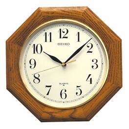 Seiko - 12" Octagon Shape Wall Clock - Medium Solid Oak - Brown