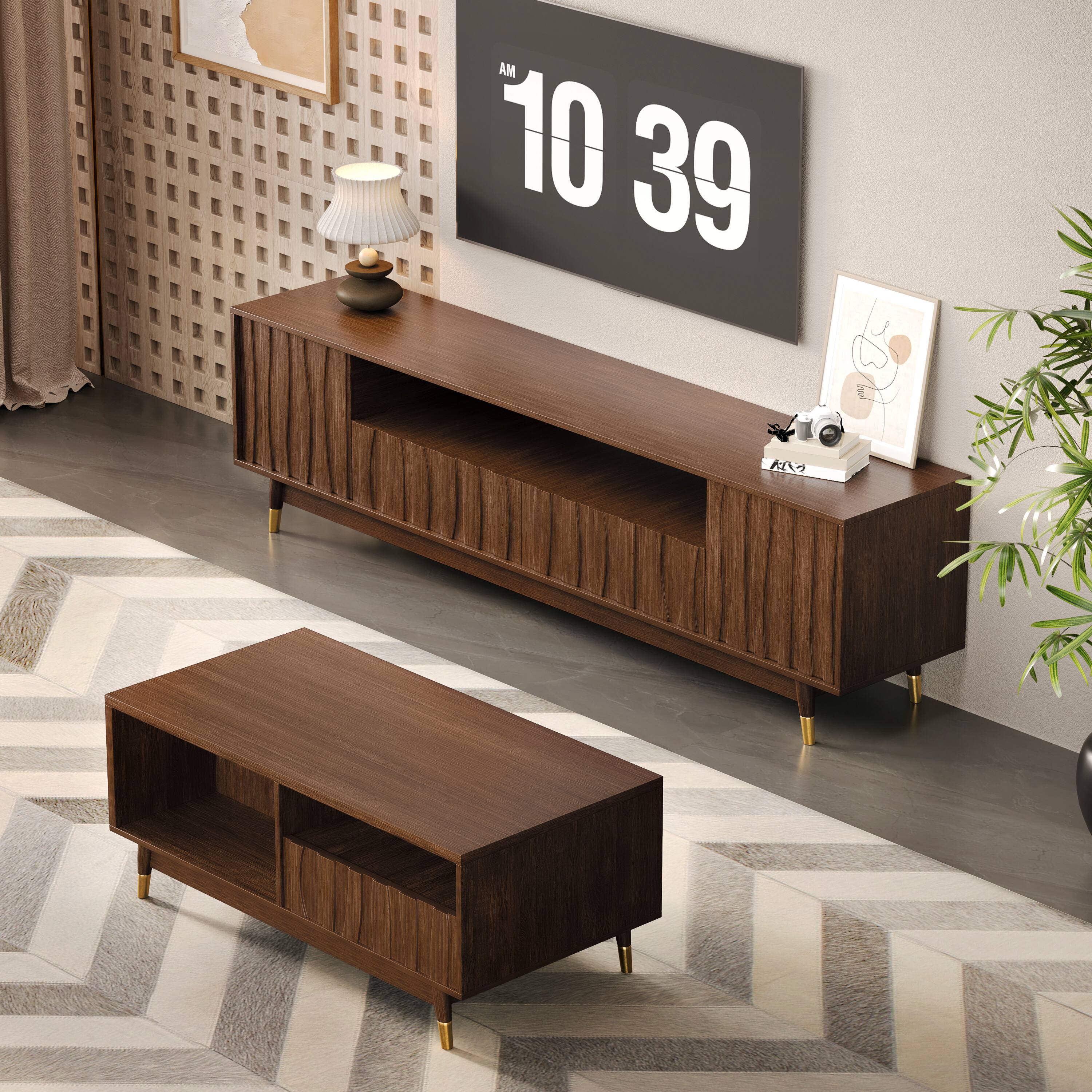 Alt View 2. MSOOB - 78.7" Living Room Set For TVs up to 85'', Mid Century Modern Entertainment Center Includes TV Stand and Coffee Table - brown.