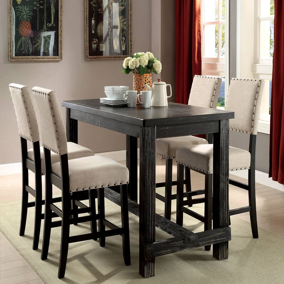 Loheer Counter Height Dining Table, Rectangular Solid Wood Table, 60 ...