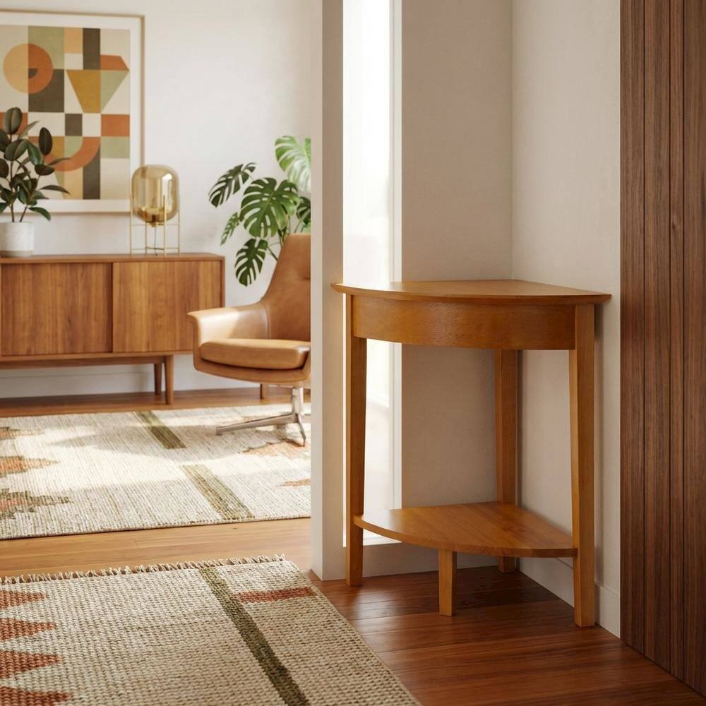 Alt View 4. FurniFact - Honey Corner Table with Solid and Composite Wood Finish for Modern Workspaces - Honey.