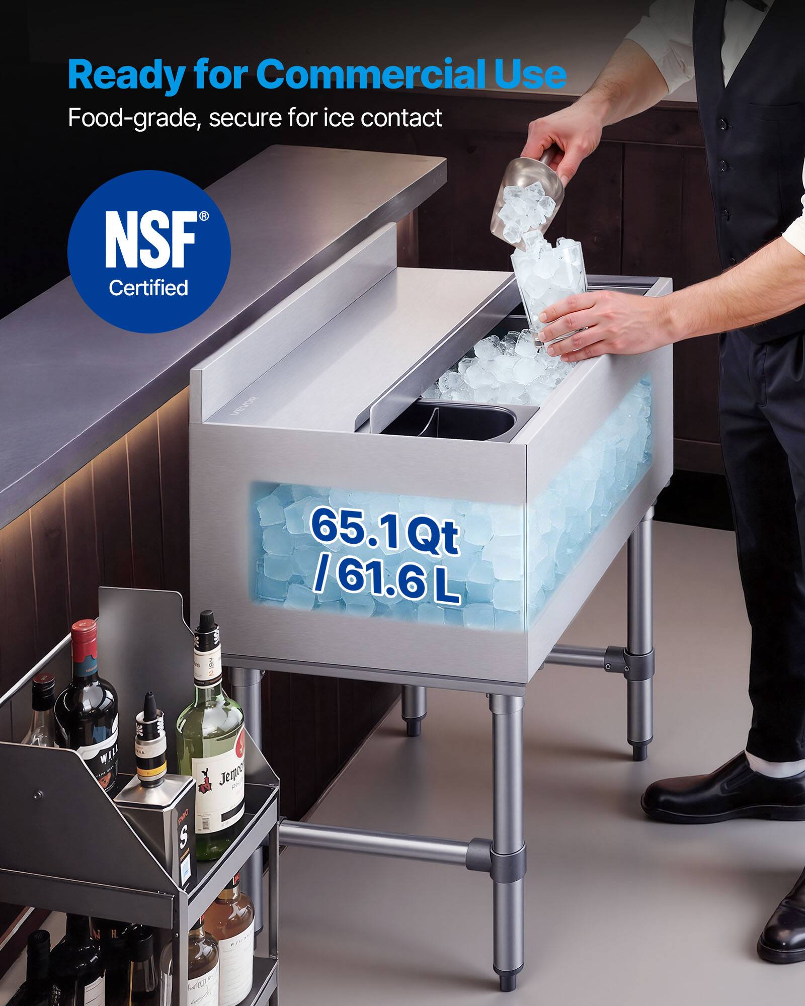 Ready for Commercial Use  
Food-grade, secure for ice contact  
NSF Certified  
65.1Qt / 61.6L