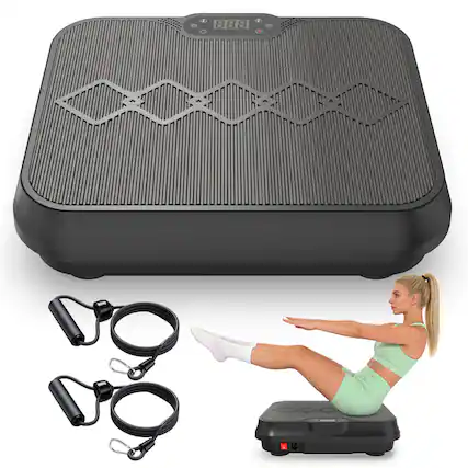 Front. HTUTWOO - Vibration Plate Exercise Machine - Whole Body Workout Platform with Remote Control and Resistance Bands for Home Gym - Black.
