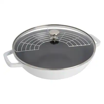 Front. Staub - Staub Cast Iron Perfect Pan , Dutch Oven, 4.5-quart, serves 4-5, Made in France, White - White.