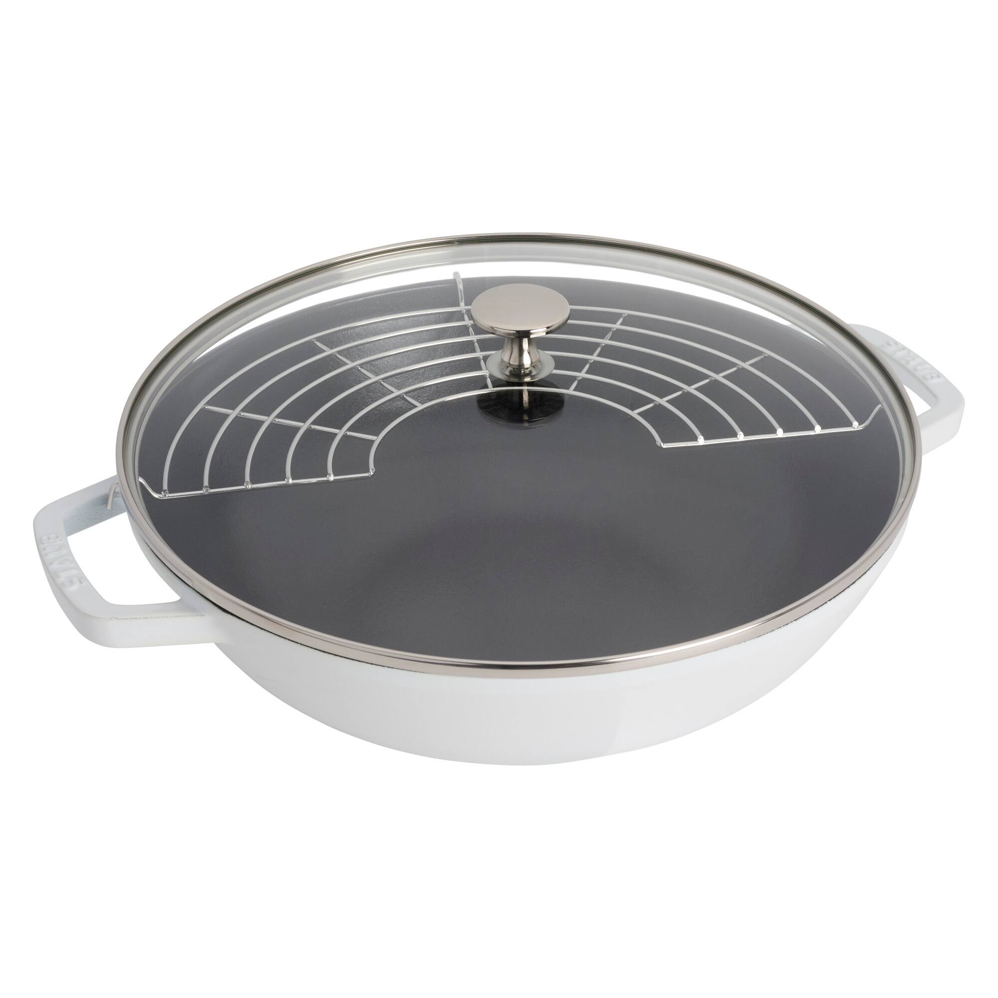 Front. Staub - Staub Cast Iron Perfect Pan , Dutch Oven, 4.5-quart,  serves 4-5, Made in France, White - White.