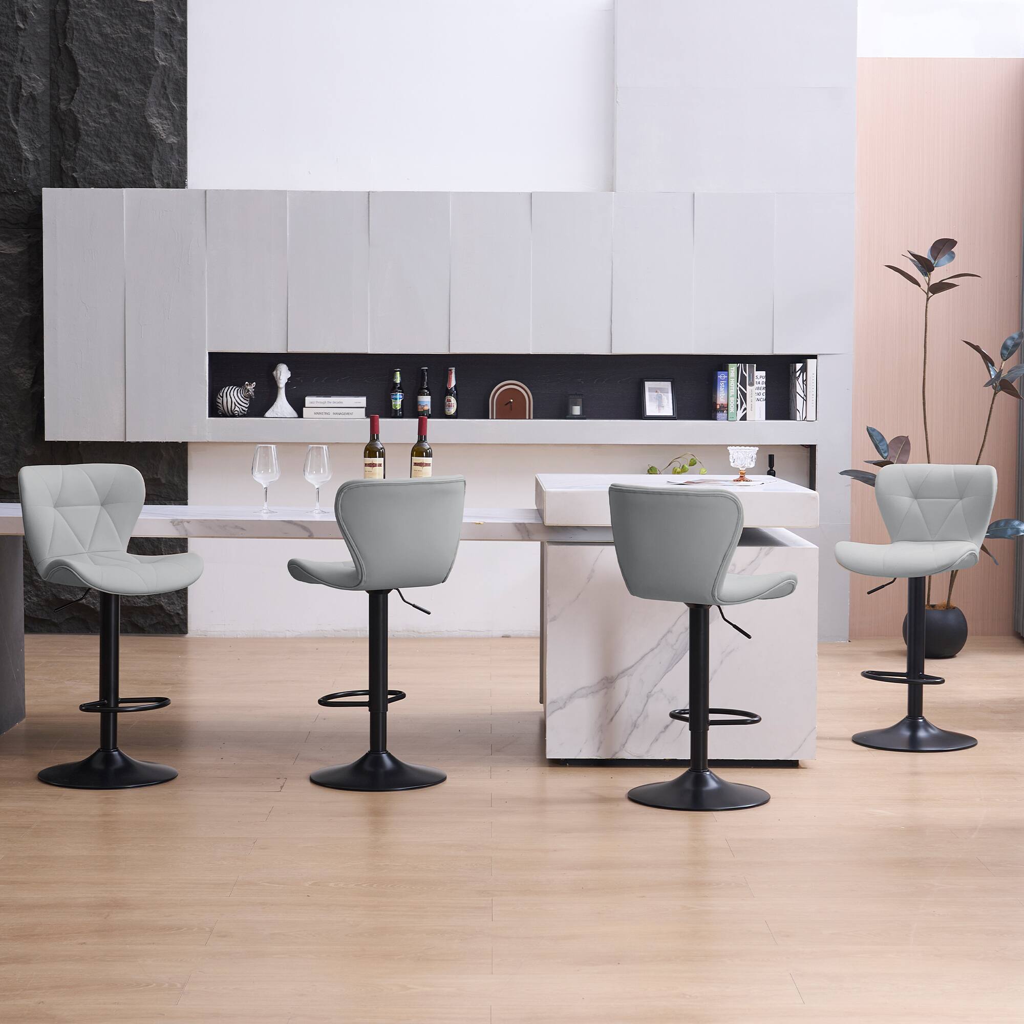Left. FERPIT - FERPIT Set of 2 Modern Adjustable Height Bar Stools Padded PU Leather Swivel Stools, Gray - Gray.