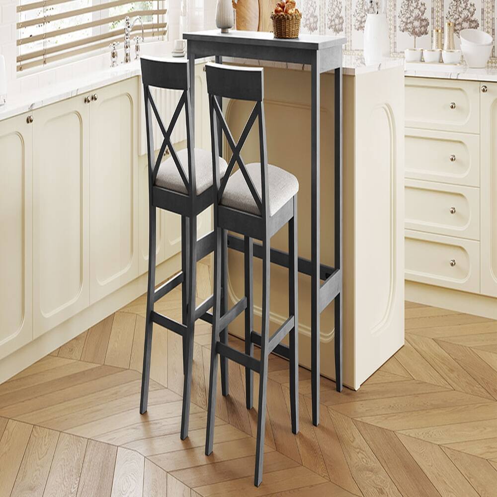Angle. Loheer - Loheer Farmhouse 48-Inch Bar Height Dining Set, 3-Piece Table with 2 Chairs for Small Spaces, Gray Beige - Gray+Beige.