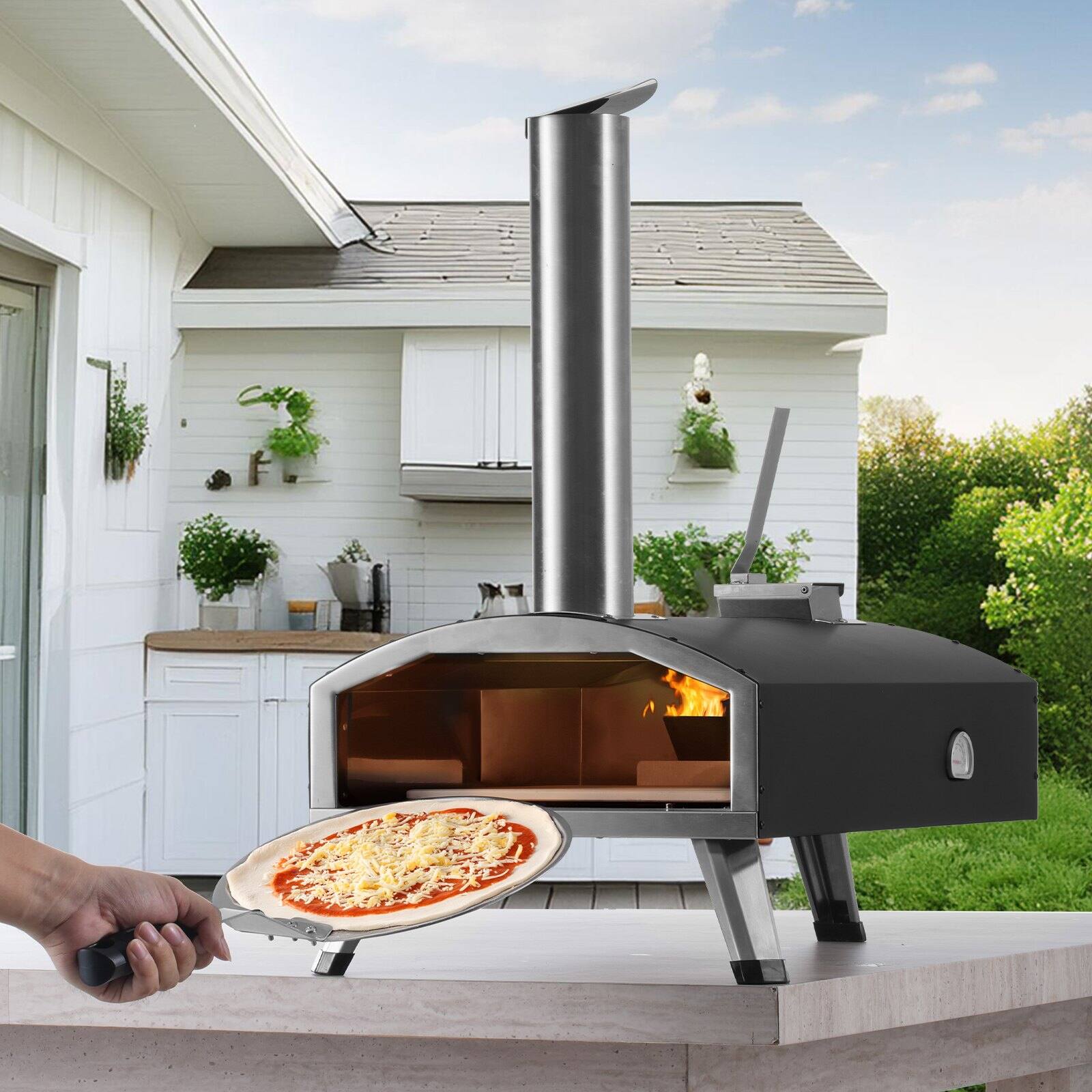 Alt View 1. Glintex - 12in Pizza Oven Outdoor Pellet Maker, Portable Iron Grill for Camping and Backyard BBQ - Black.
