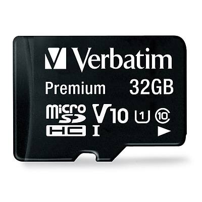 Verbatim Premium 32GB  
Micro SD V10 U1  
Class 10  
HD I