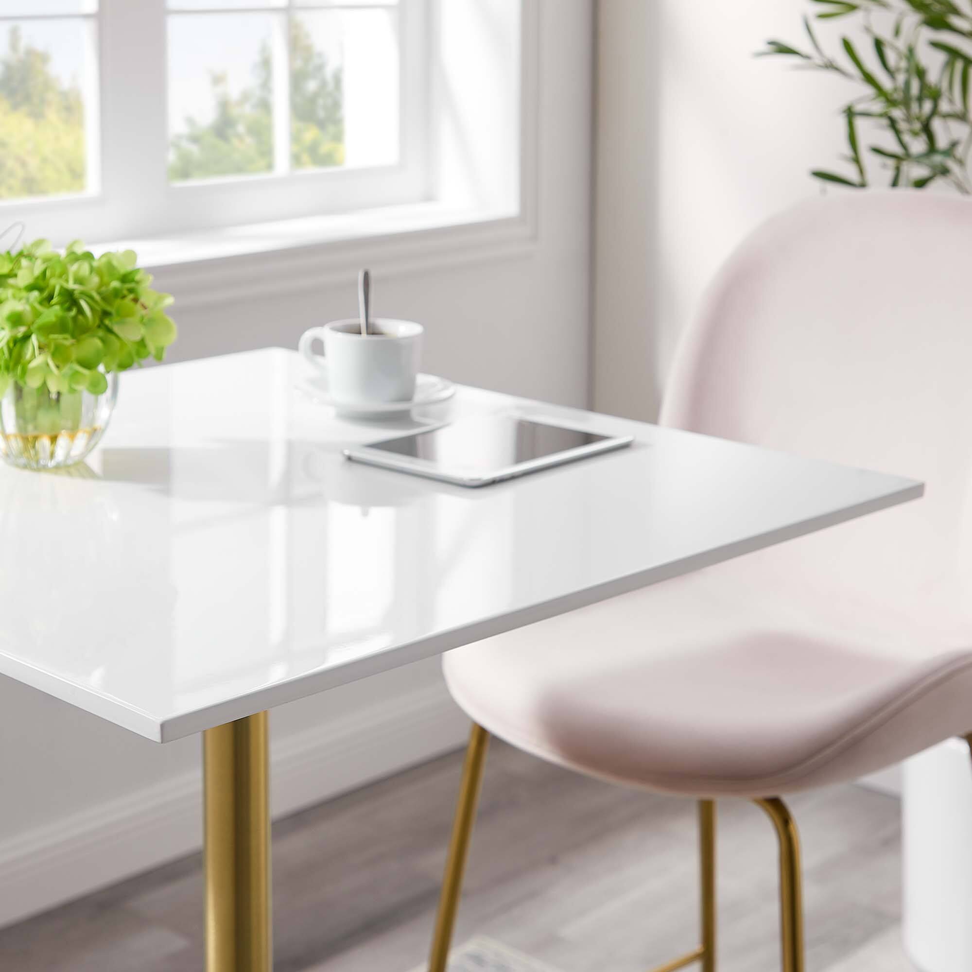 Alt View 1. Modway - Lippa Square Wood Bar Table - Gold White.