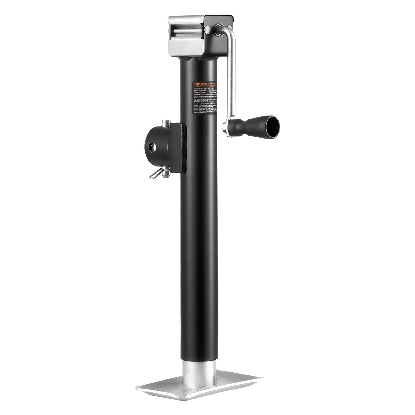 Front. VEVOR - Trailer Jack, 5000 lbs Dynamic Load Capacity, Weld-on Pipe-Mount Swivel Trailer Jack with Ergonomic Handle, 15-inch - Black;Silver.