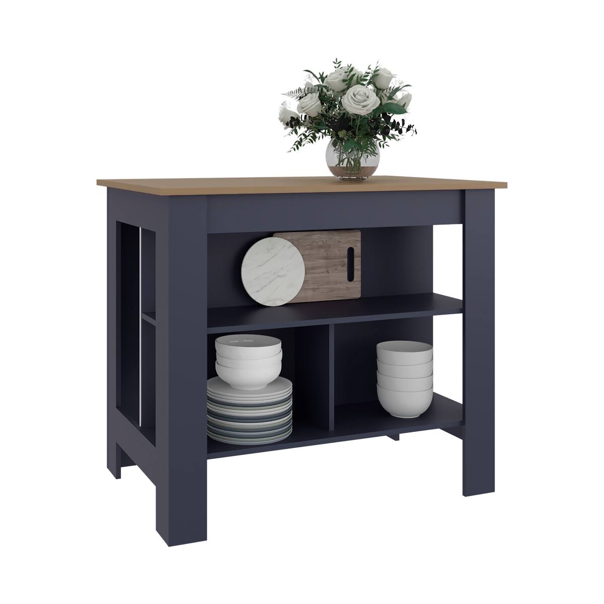 Left. Loheer - Loheer Modern Kitchen Island with Three Open Shelves Wide Prep Surface Multi Color - Multi.