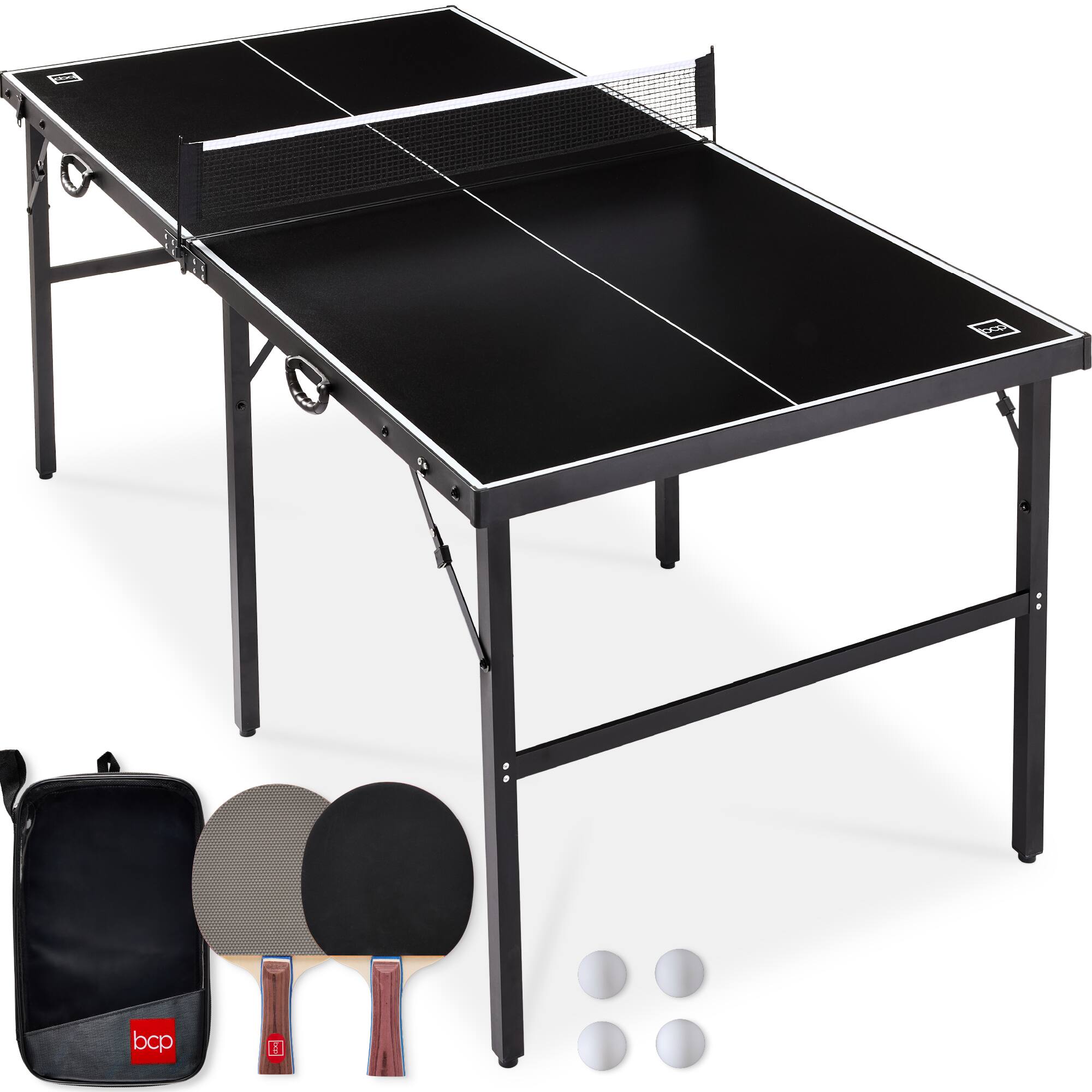 Front. Best Choice Products - Best Choice Products 6x3ft Portable Ping Pong Table Game Set, Folding Table Tennis w/ 2 Paddles, Balls - Black - Black.