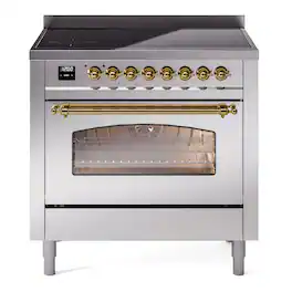 ILVE - Nostalgie II Series 36 in. Induction Range with 6 Induction Elements (Brass Trim) - Stainless Steel