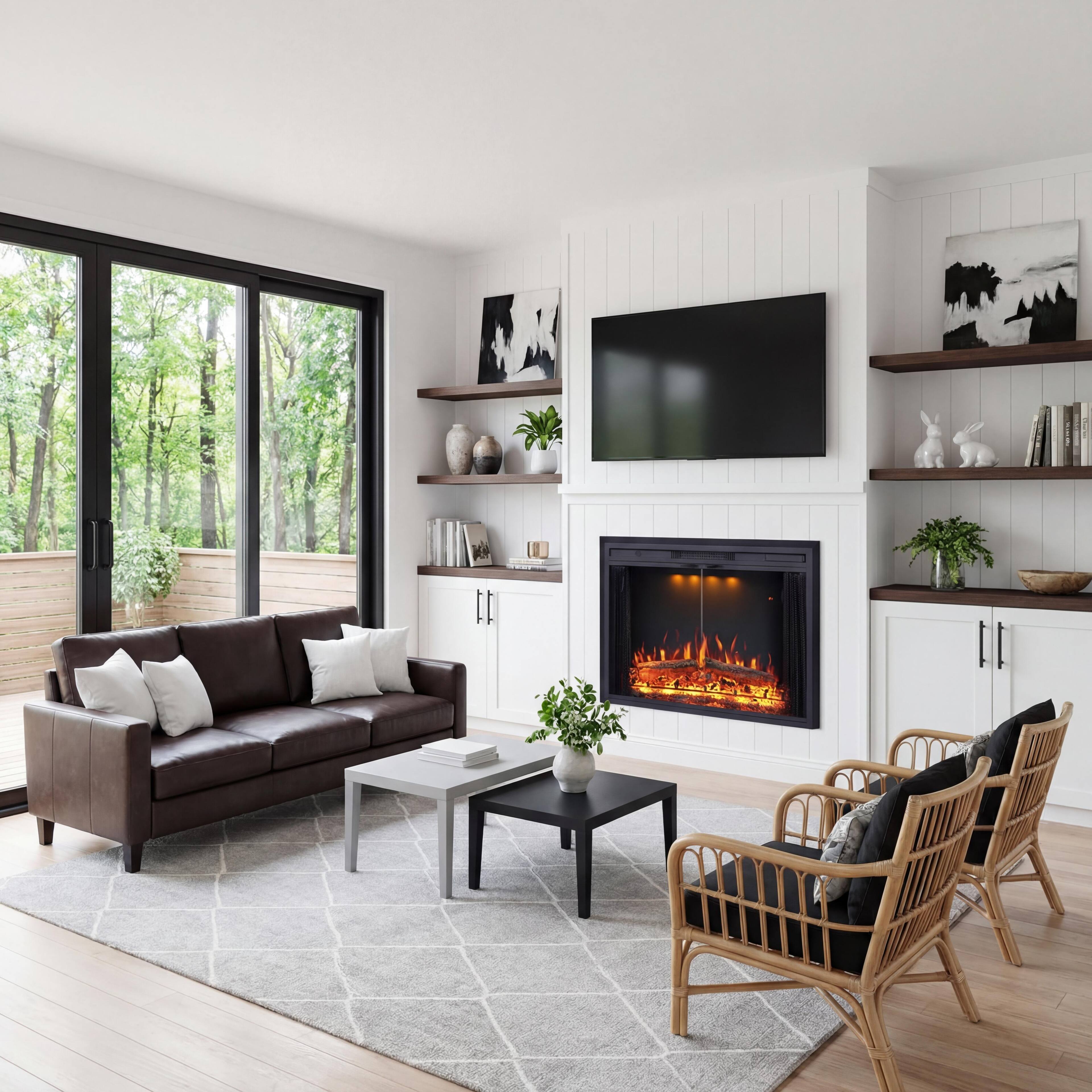 Back. Mondawe - 30" Recessed-in Realistic Flame Electric Fireplace with Adjustable Heat, Timer - Black.