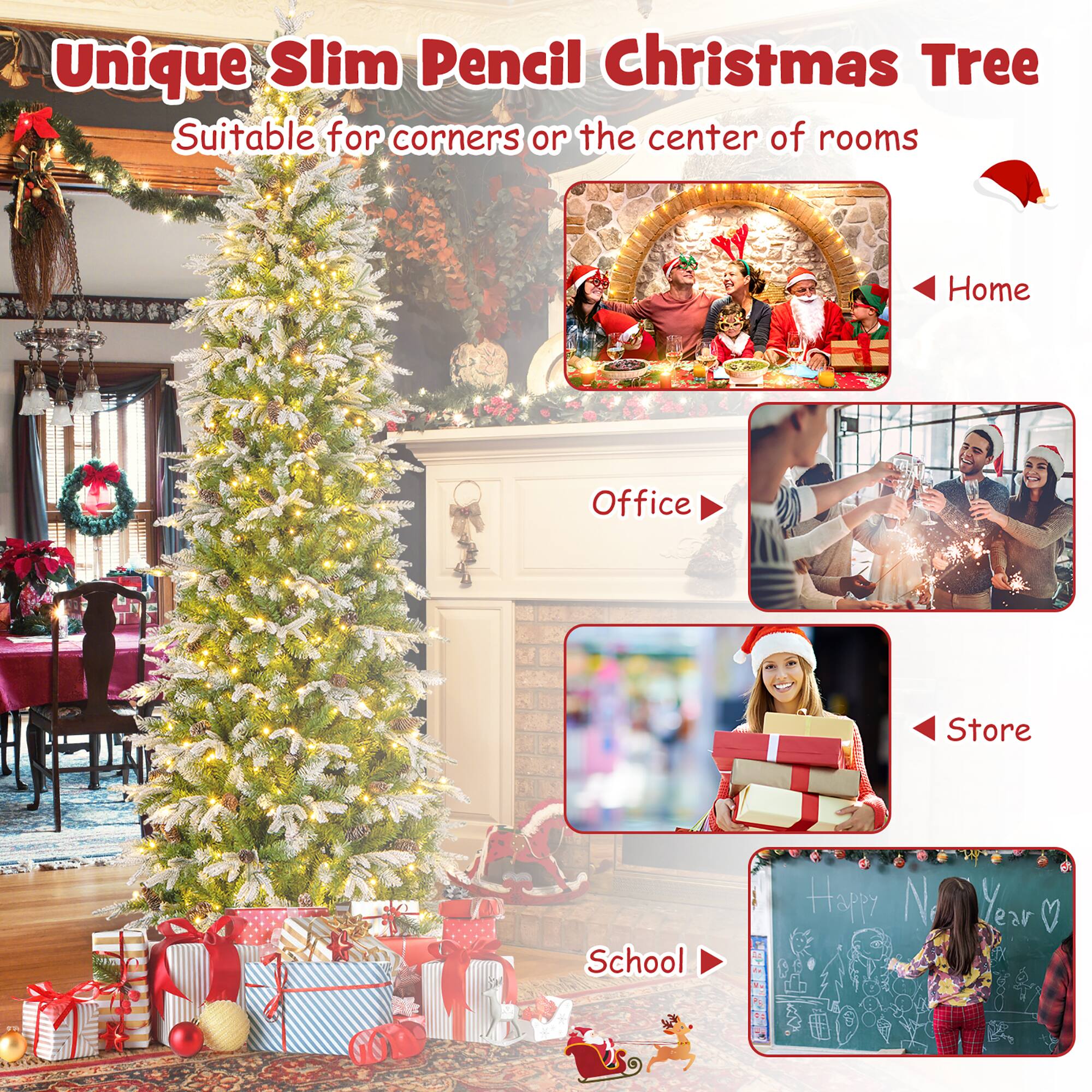 Unique Slim Pencil Christmas Tree  
Suitable for corners or the center of rooms  

Home  
Office  
Store  
School  

Happy New Year