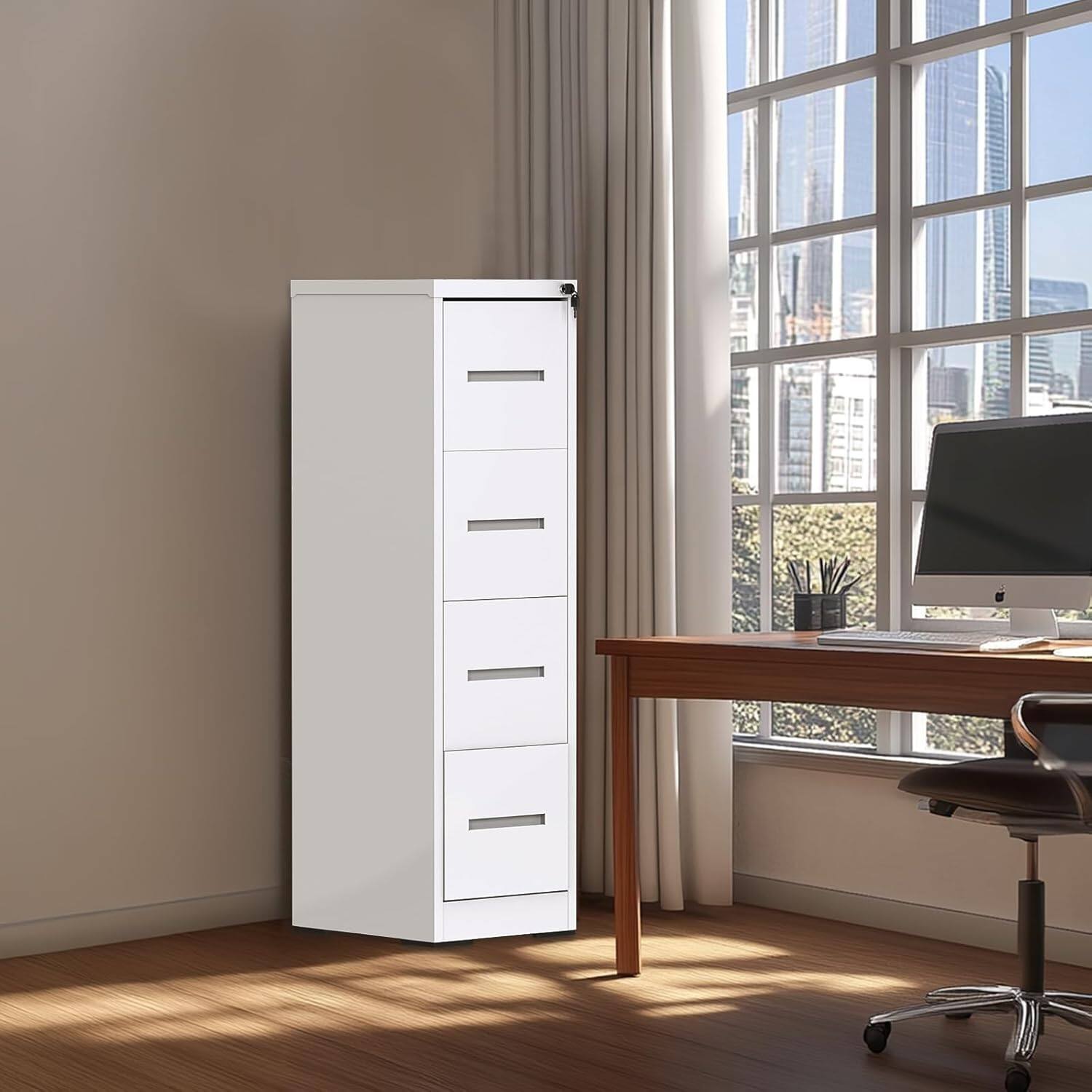 Angle. U-HOMY - 4 Drawer Metal File Cabinet with Lock, Anti-Tip Vertical Filing for Home Office, Fits Letter/Legal.