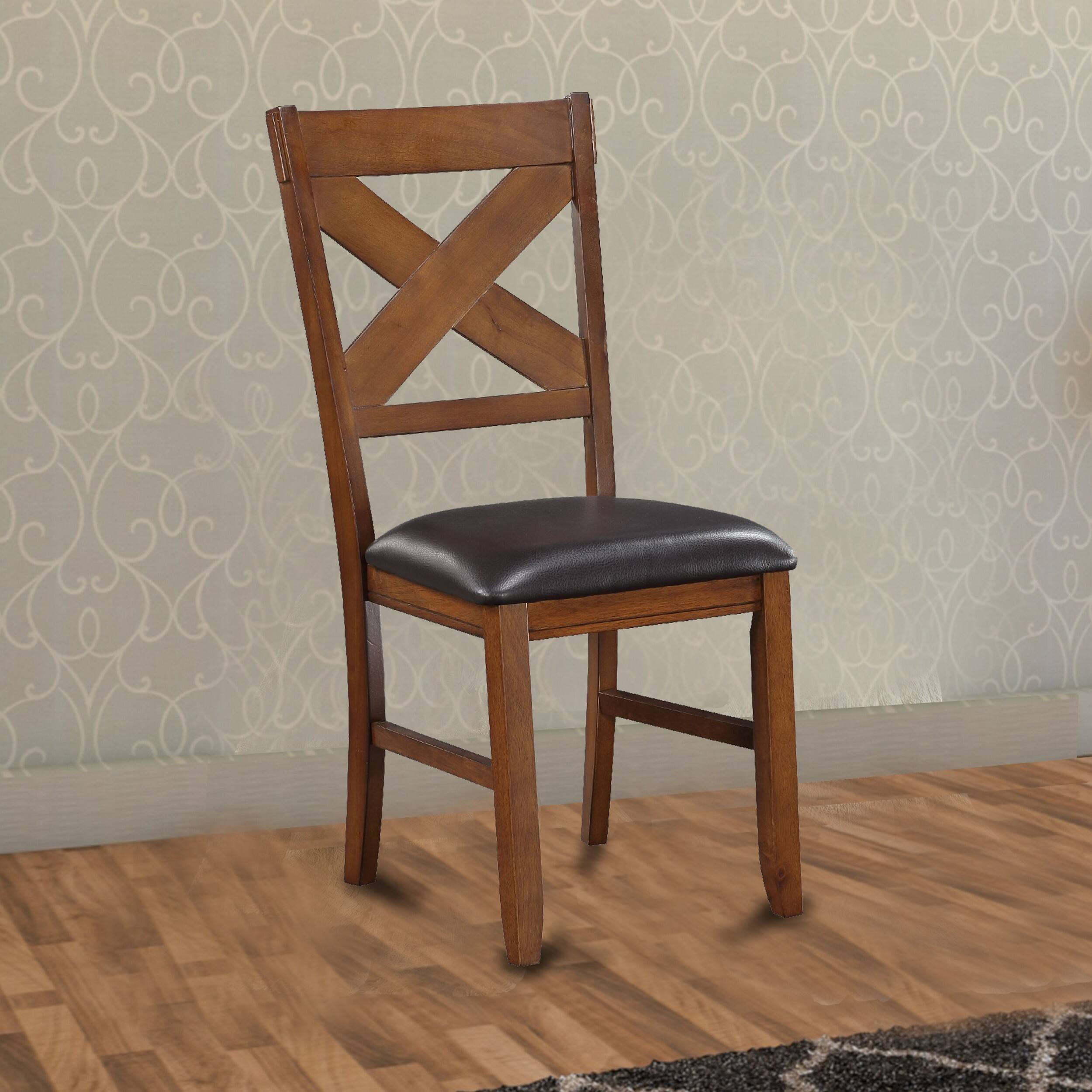 Alt View 5. Manhattan Lane - Dining Chair, Vegan Faux Leather, X Backrest, Set of 2 - Brown.