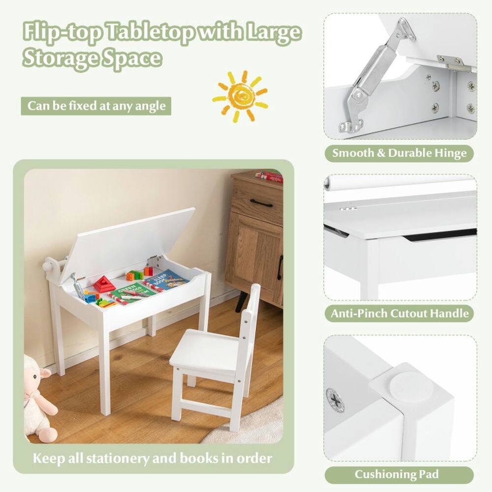 Flip-top Tabletop with Large Storage Space  
- Can be fixed at any angle  
- Smooth & Durable Hinge  
- Anti-Pinch Cutout Handle  
- Keep all stationery and books in order  
- Cushioning Pad
