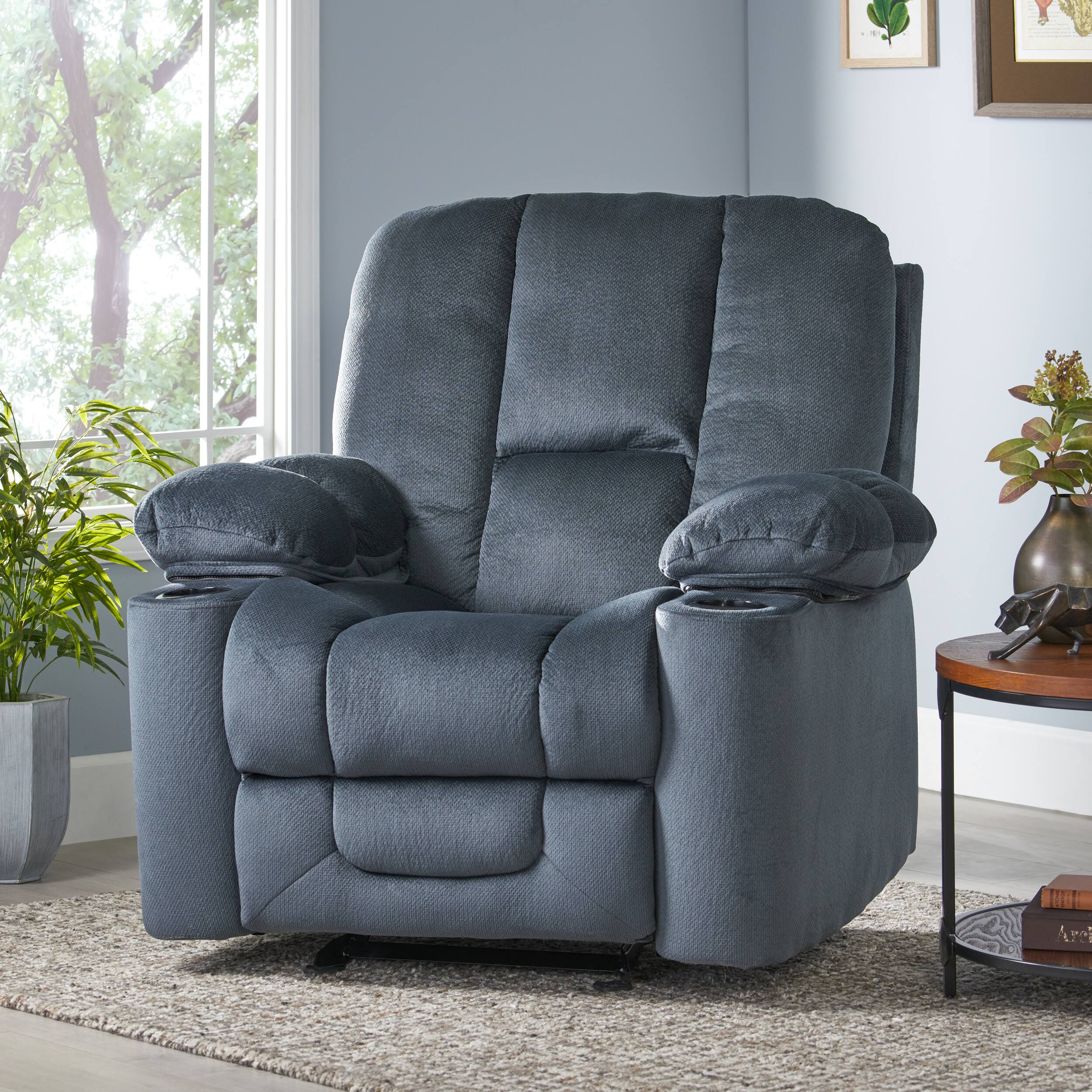Front. APRILSOUL - Luxurious Manual Recliner Chair Silver Skin Friendly Fabric Dual Cup Holders - Gray.