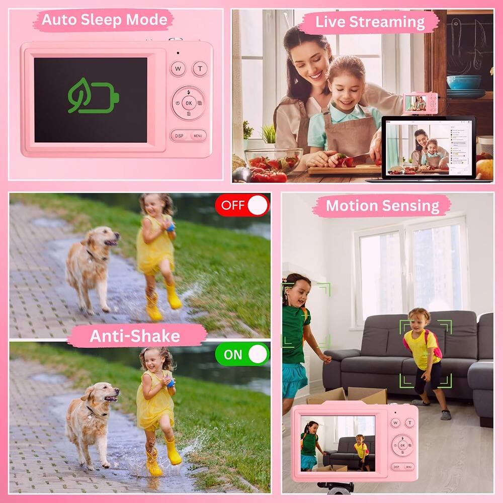 Auto Sleep Mode  
Live Streaming  
Motion Sensing  
Anti-Shake  

OFF  
ON
