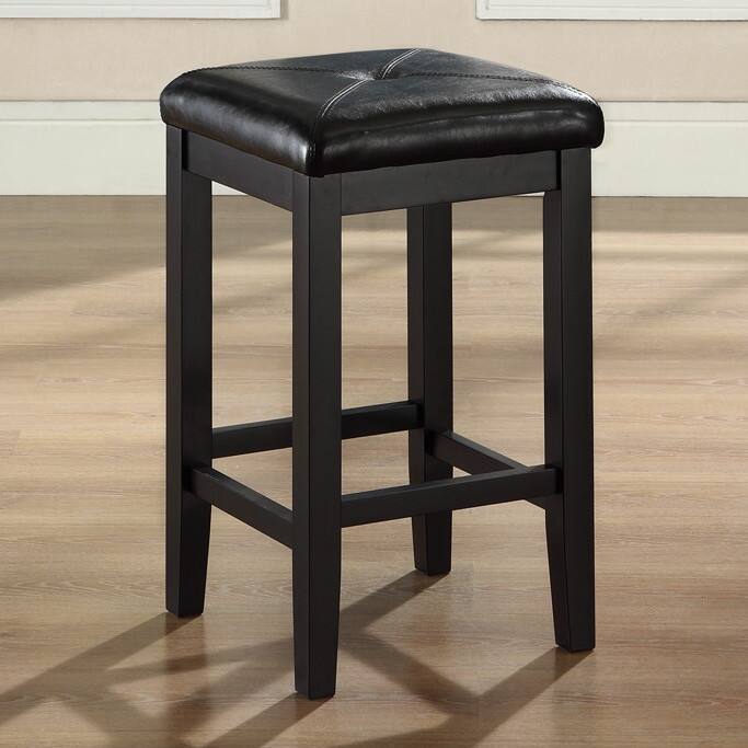 Hivvago - Set of 2 - 24-inch Backless Barstools with Faux Leather Seat - Black