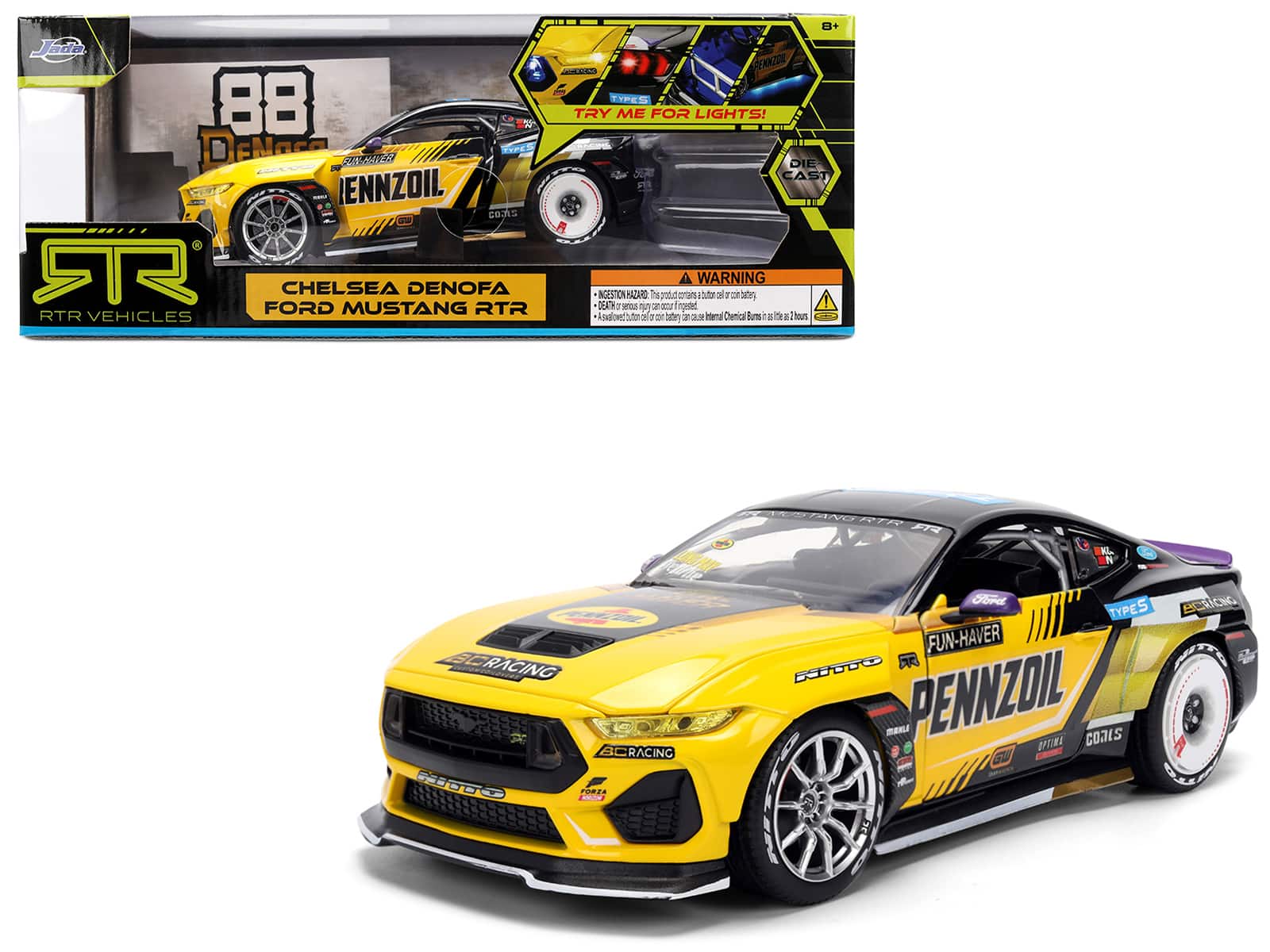 Jada - Ford Mustang RTR #88 Chelsea Denofa Pennzoil Formula Drift PRO Championship 2025 with Lights RTR Vehicles 1/24 - Yellow
