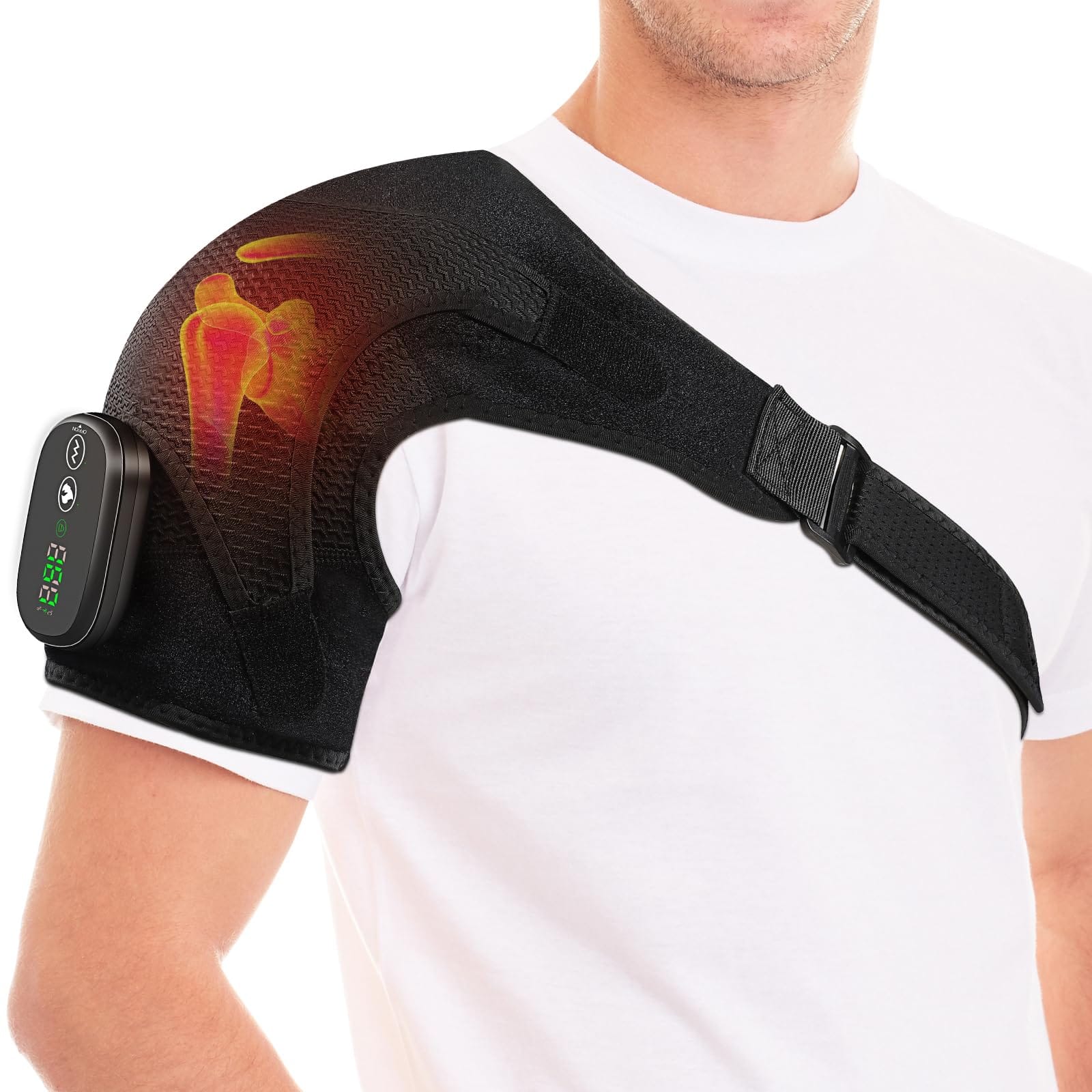 Live At Space - Cordless Shoulder Heating Pad 6 Heat 3 Vibration Timer Wrap for Rotator Cuff Pain Relief Gift - 642146671180
