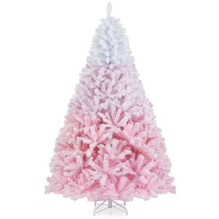 Front. Resenkos - Resenkos 2025 7-Ft Artificial Christmas Tree - 456 Tips & Metal Stand, White/Pink - Pink.