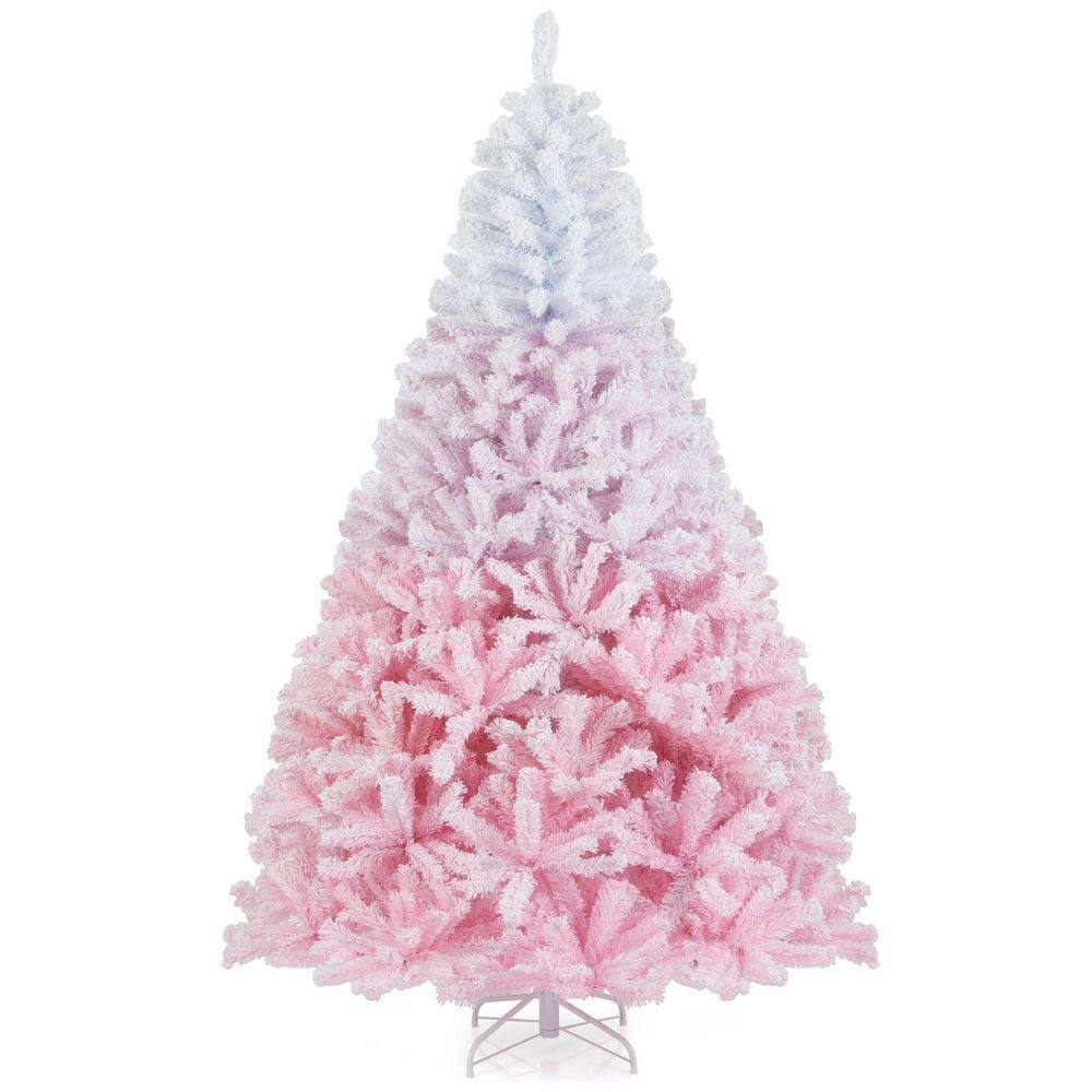 Front. Resenkos - Resenkos 2025 7-Ft Artificial Christmas Tree - 456 Tips & Metal Stand, White/Pink - Pink.