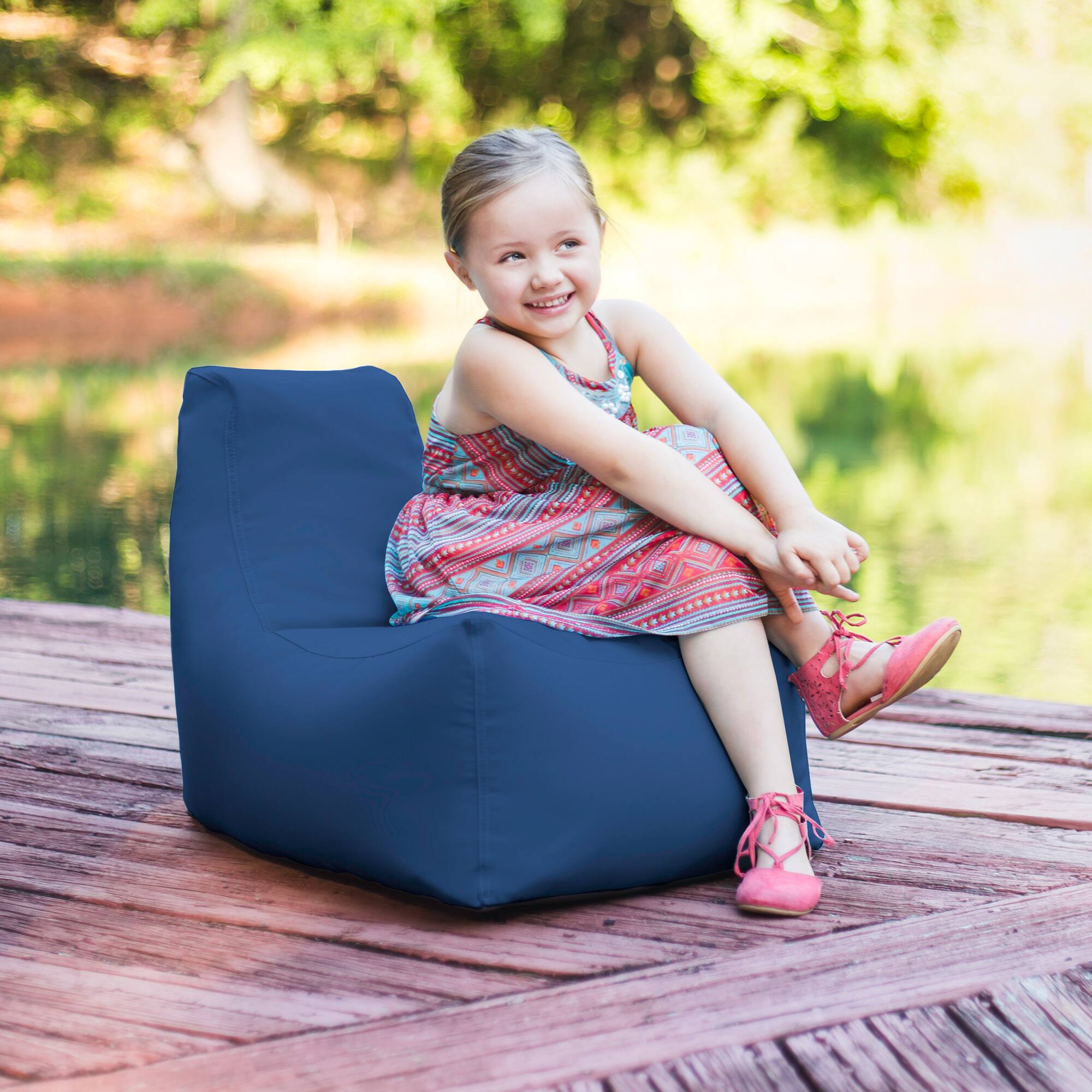 Back. Jaxx - Jaxx Juniper Jr Outdoor Kids Bean Bag Chair / Childrens Garden Chair, Navy - Navy.