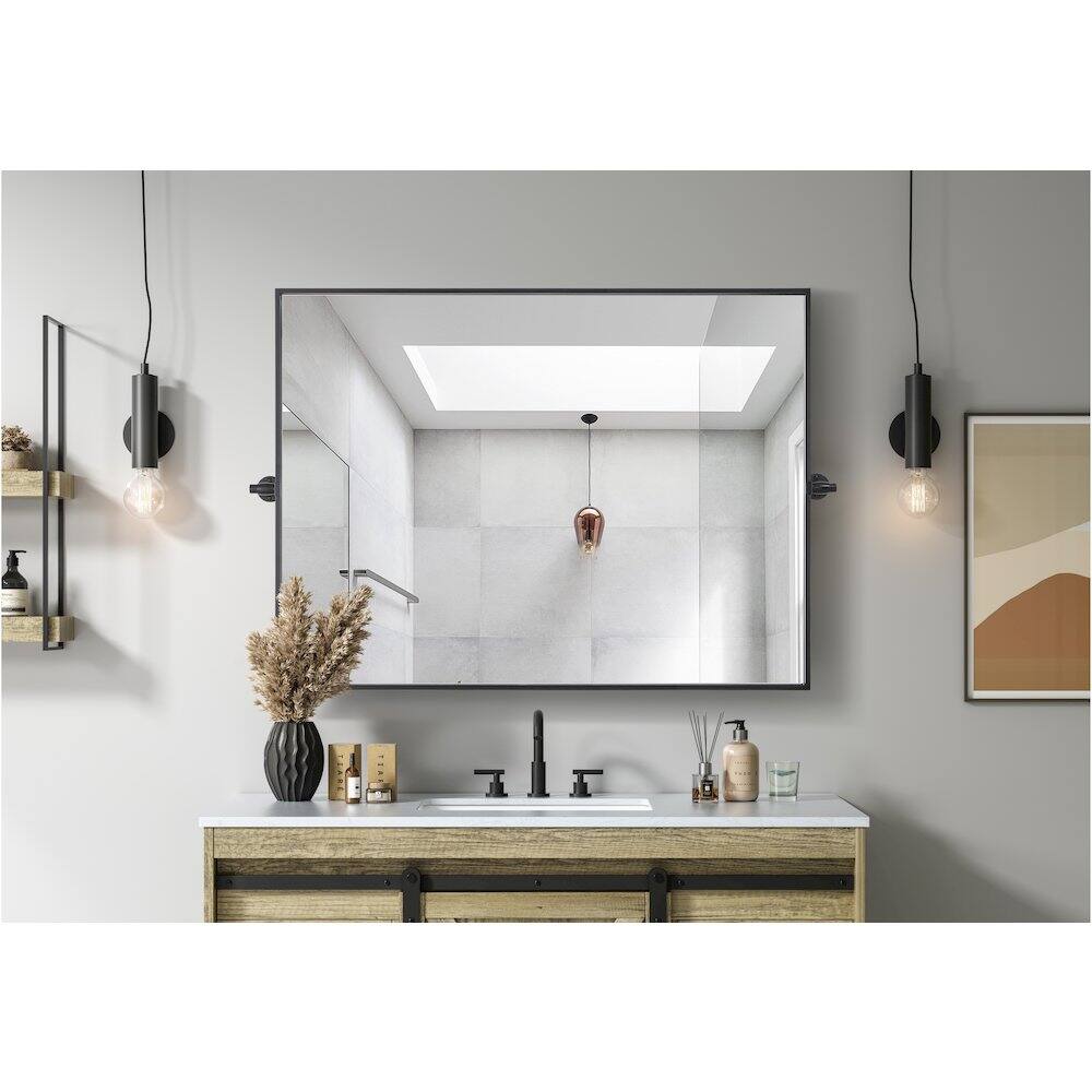 Alt View 2. Elegant Kitchen and Bath - Amoura 40X30 Pivot Mirror In Black - Black.
