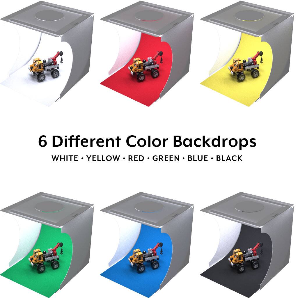 6 Different Color Backdrops  
WHITE • YELLOW • RED • GREEN • BLUE • BLACK