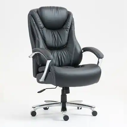 Front. Ecooso - PU Leather Office Chair with Adjustable Height and High Backrest, Comfortable Ergonomic Desk Chair for Work - Black.