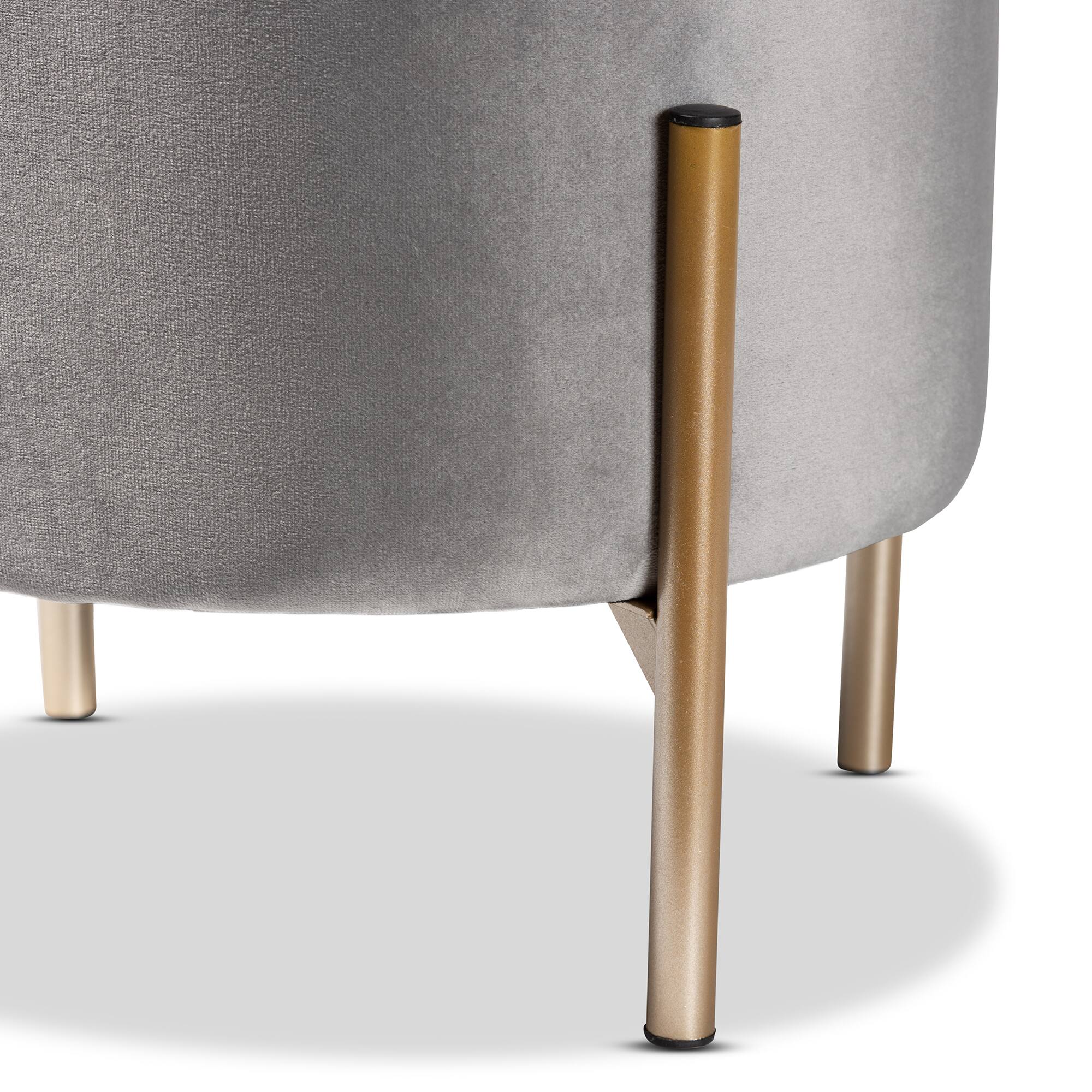 Back. Baxton Studio - Malina Contemporary Glam and Luxe Velvet Fabric Upholstered and Gold Finished Metal Storage Ottoman - Grey/Gold.