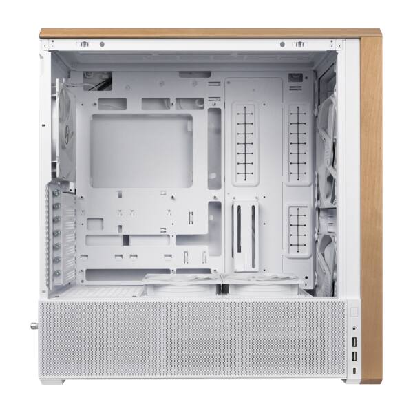 Left. Lian Li - Lian Li LANCOOL 217 Walnut Wood Mid-Tower Case, 5 PWM Fans, White (LAN217W) - White.