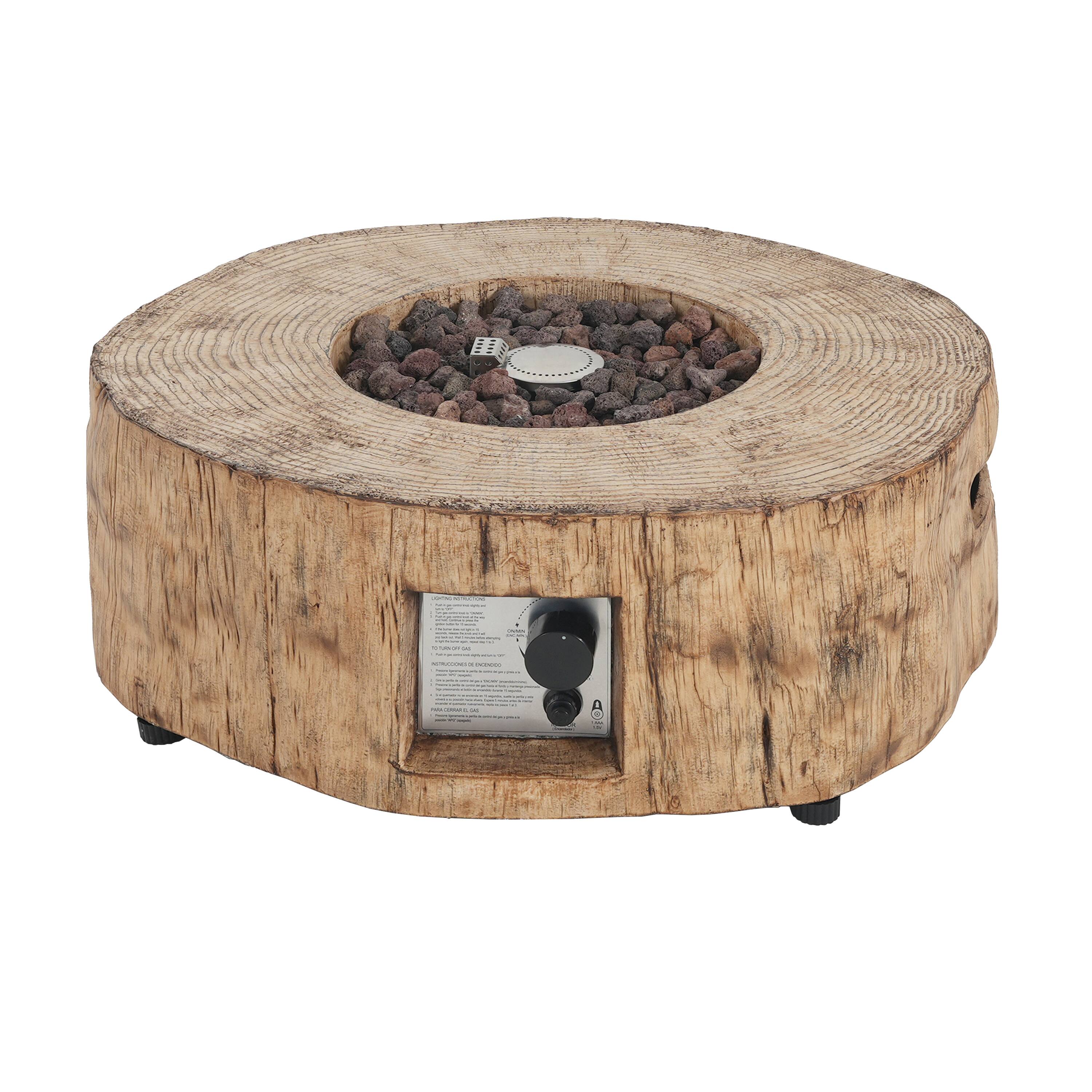 Angle. TinyHomie - Patio MGO Propane Fire Pit Wood Pattern Brown Tank Cover Not Provided.