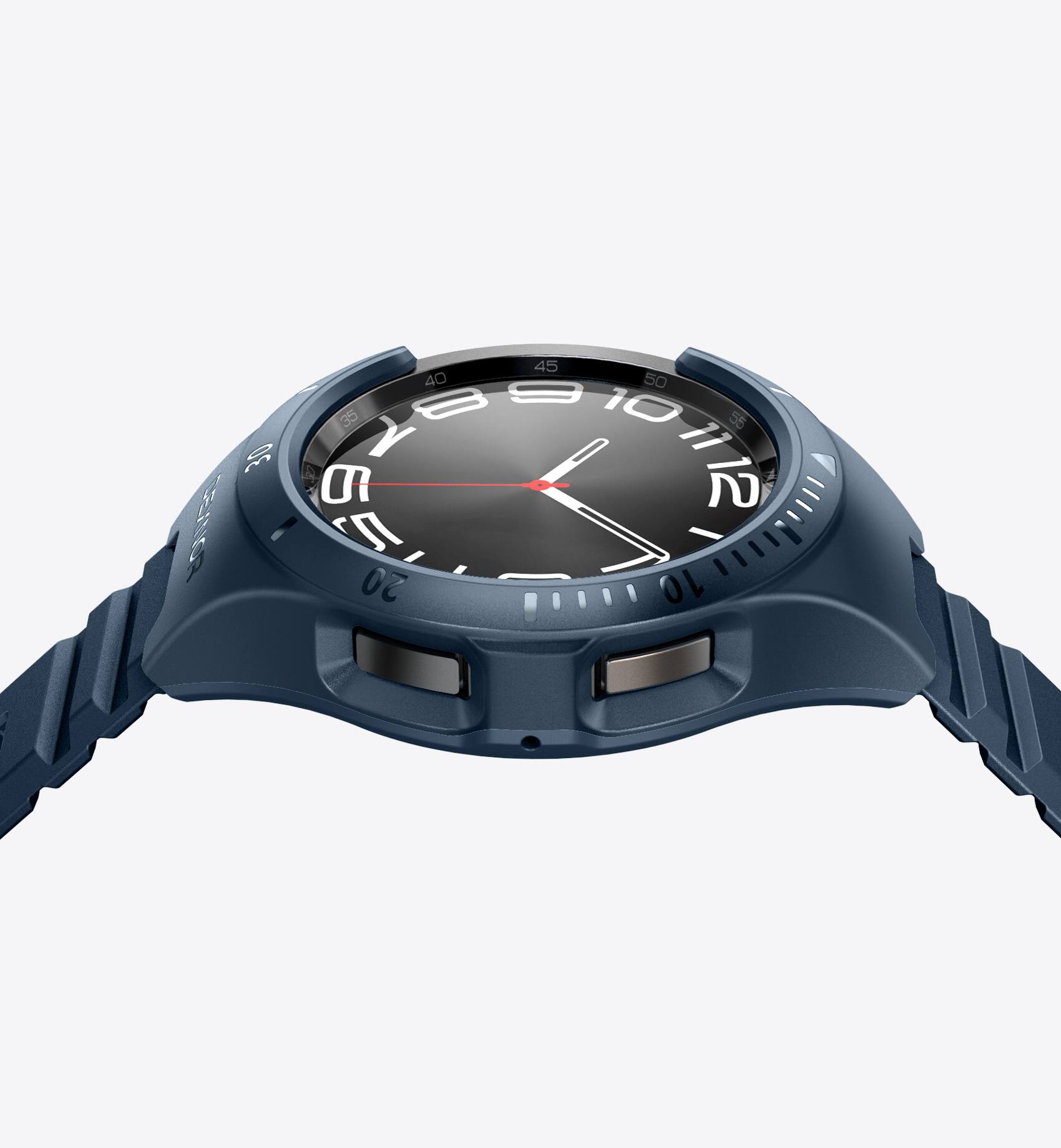Left. Dexnor - Band for Samsung Galaxy Watch 6 Classic 43mm, Raised Bezel & Snap-on Rugged Shockproof Case - Navy Blue.