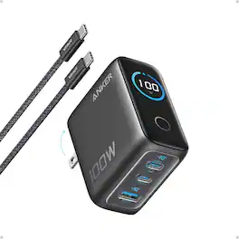 Anker - Charger, 100W Max Ultra-Compact 3-Port GaN USB C Charger - Dark Gray