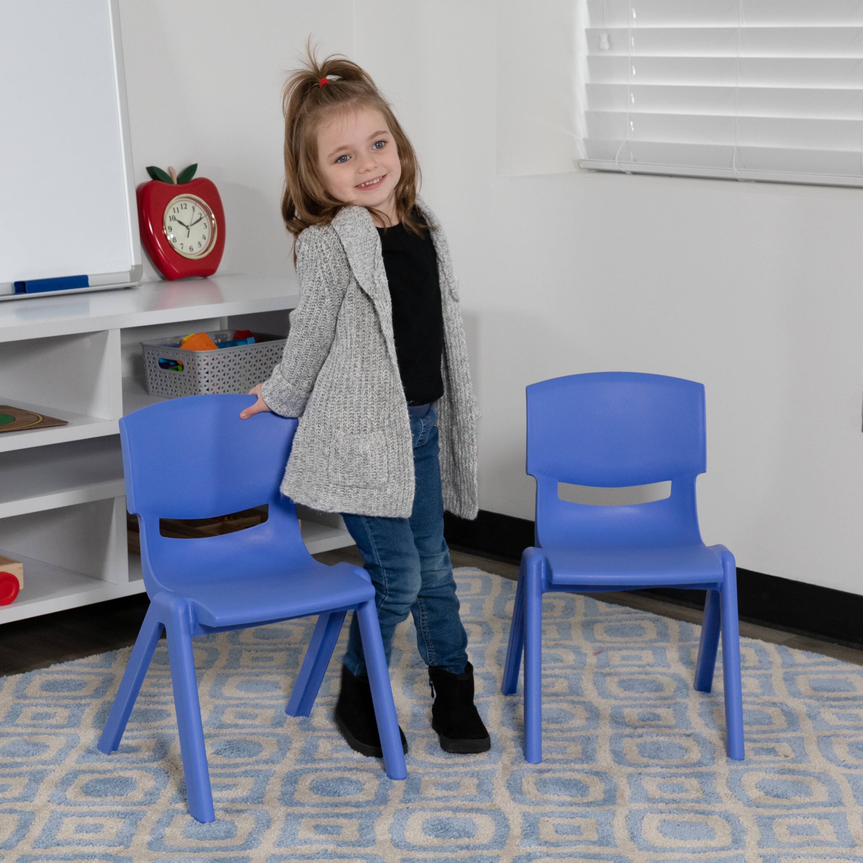 Alt View 4. Emma + Oliver - 2 Pack Plastic Stackable School Chair with 10.5"H Seat, Preschool Chair - Blue.