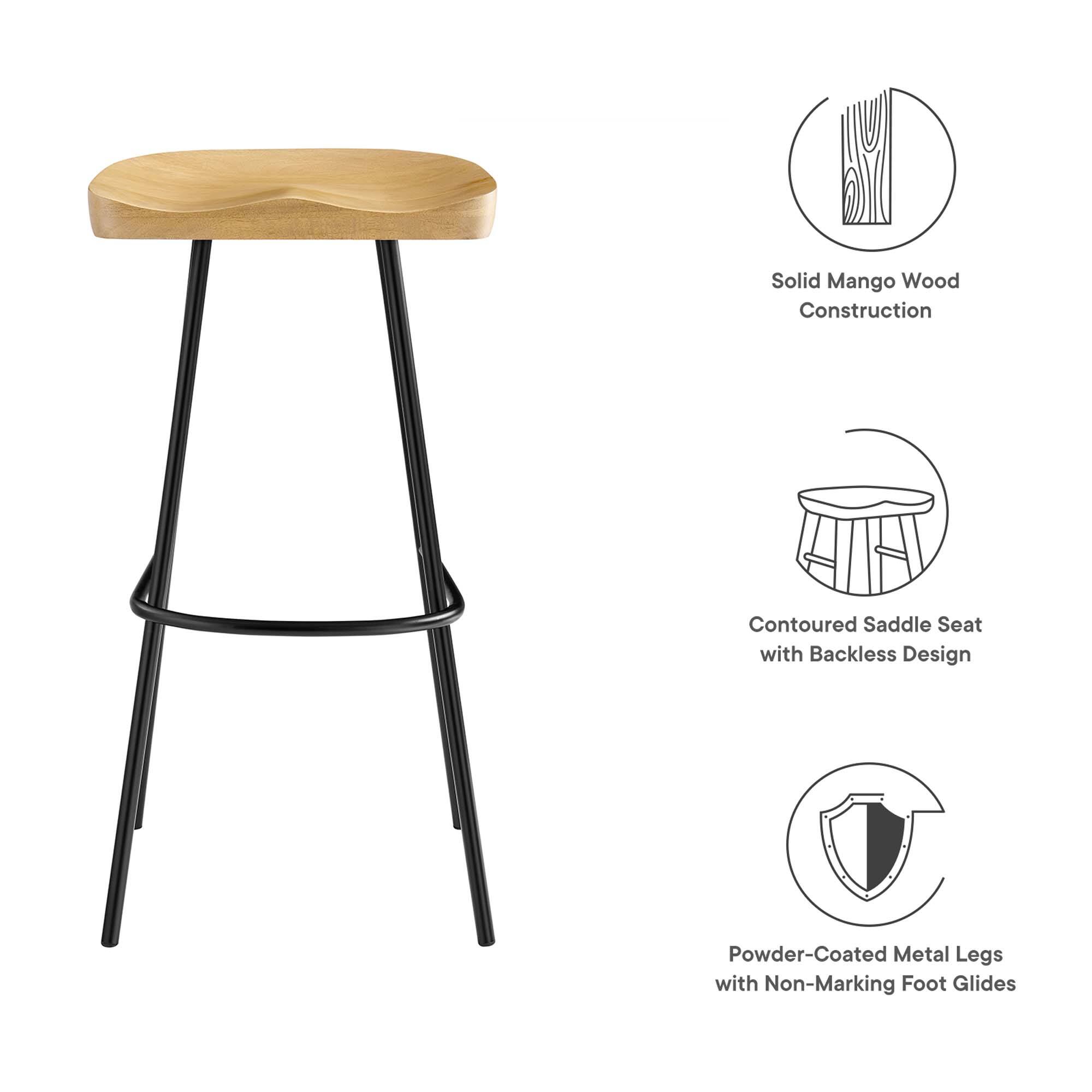 Solid Mango Wood Construction  
Contoured Saddle Seat with Backless Design  
Powder-Coated Metal Legs with Non-Marking Foot Glides