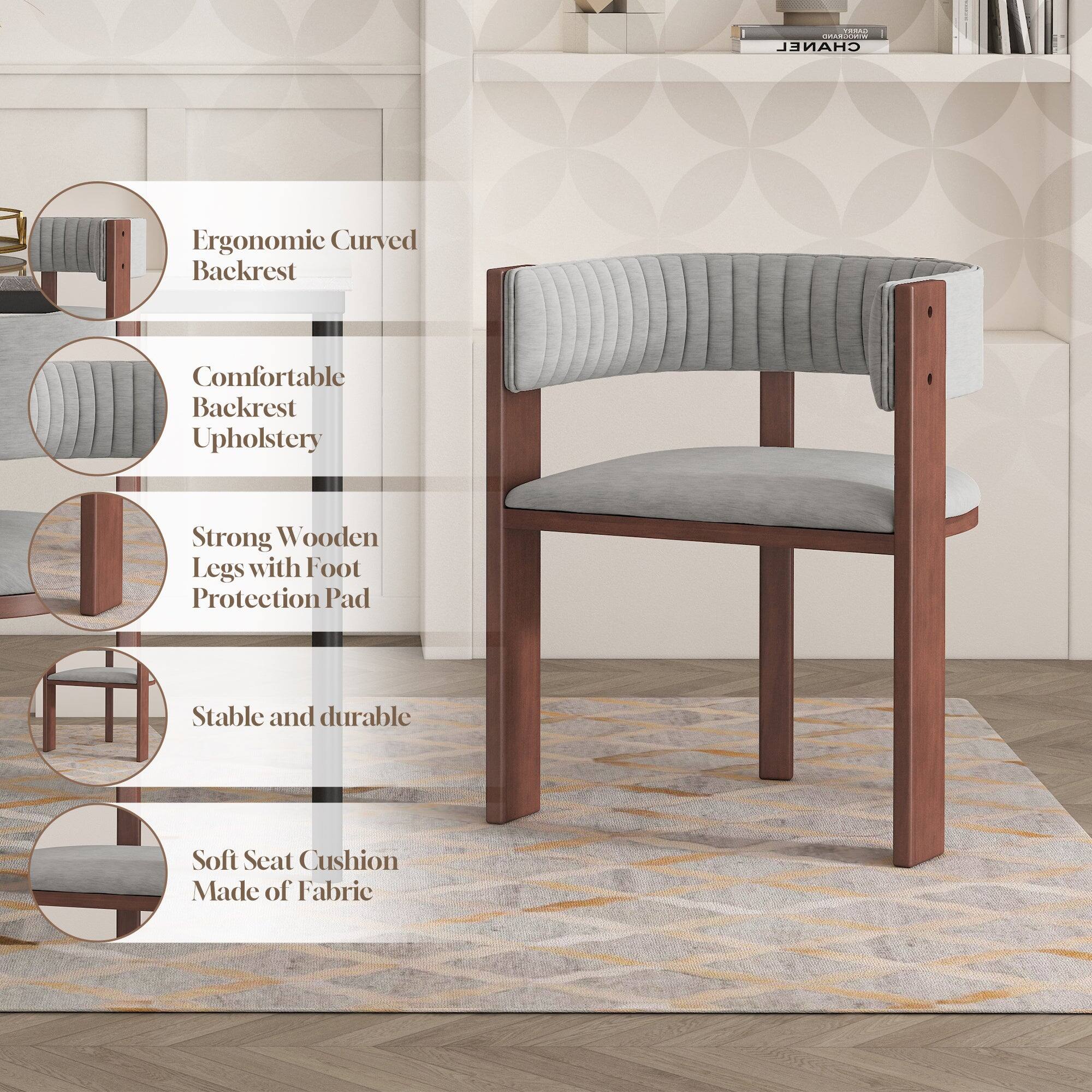 - Ergonomic Curved Backrest
- Comfortable Backrest Upholstery
- Strong Wooden Legs with Foot Protection Pad
- Stable and durable
- Soft Seat Cushion Made of Fabric