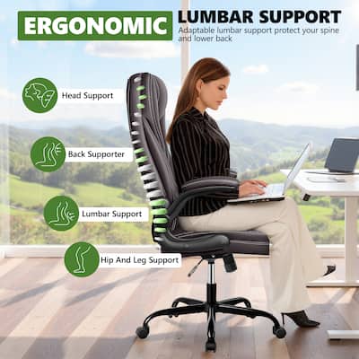 KERDOM Ergonomic PU Leather Chair with Flip Up Arms, Executive KERDOM Ergonomic PU Leather Chair with Flip Up Arms, Executive