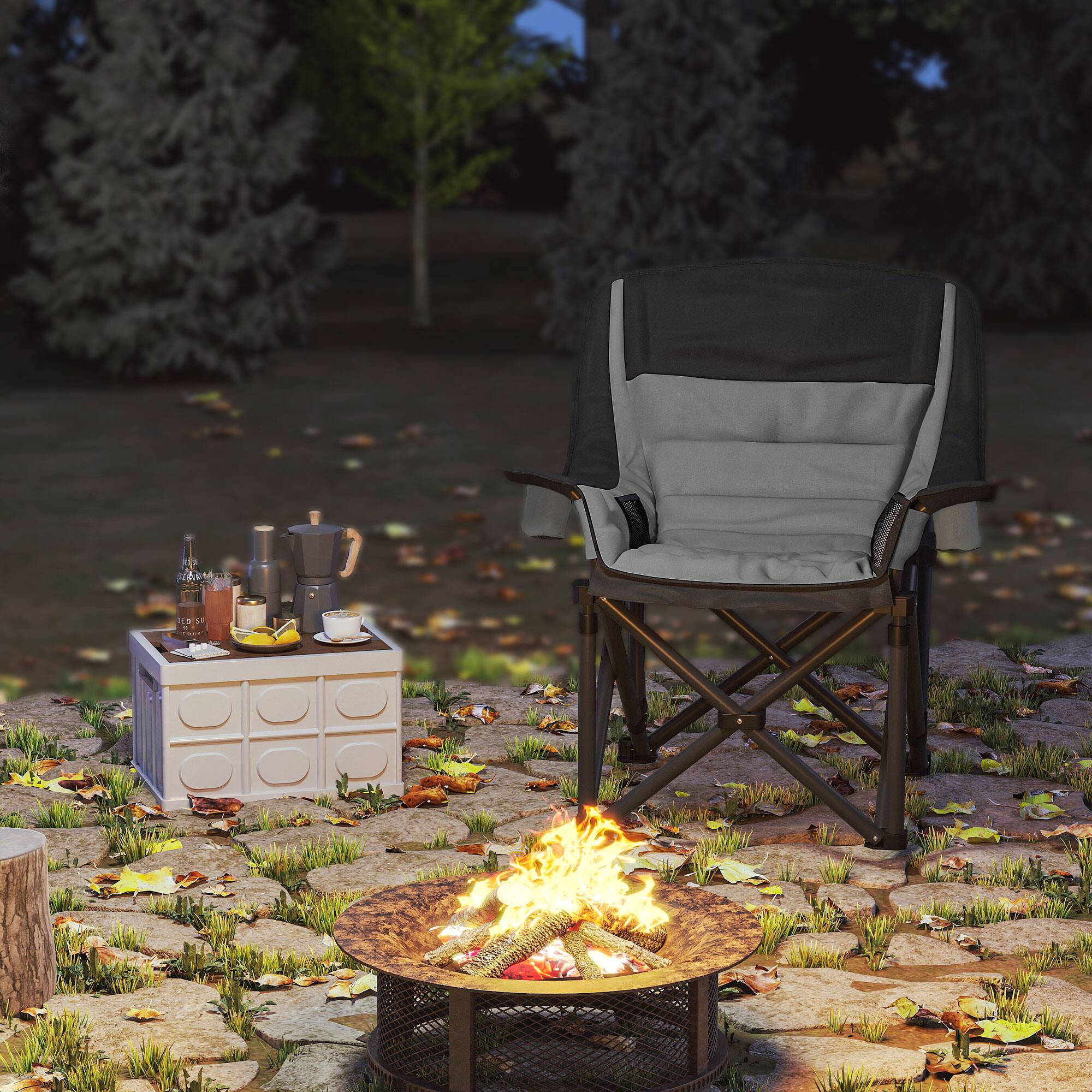 Alt View 8. Outsunny - Padded Camping Chair for Adults, Portable Folding Camping Chair with Side Pockets, Cup Holders, and Carry Bag - Gray.