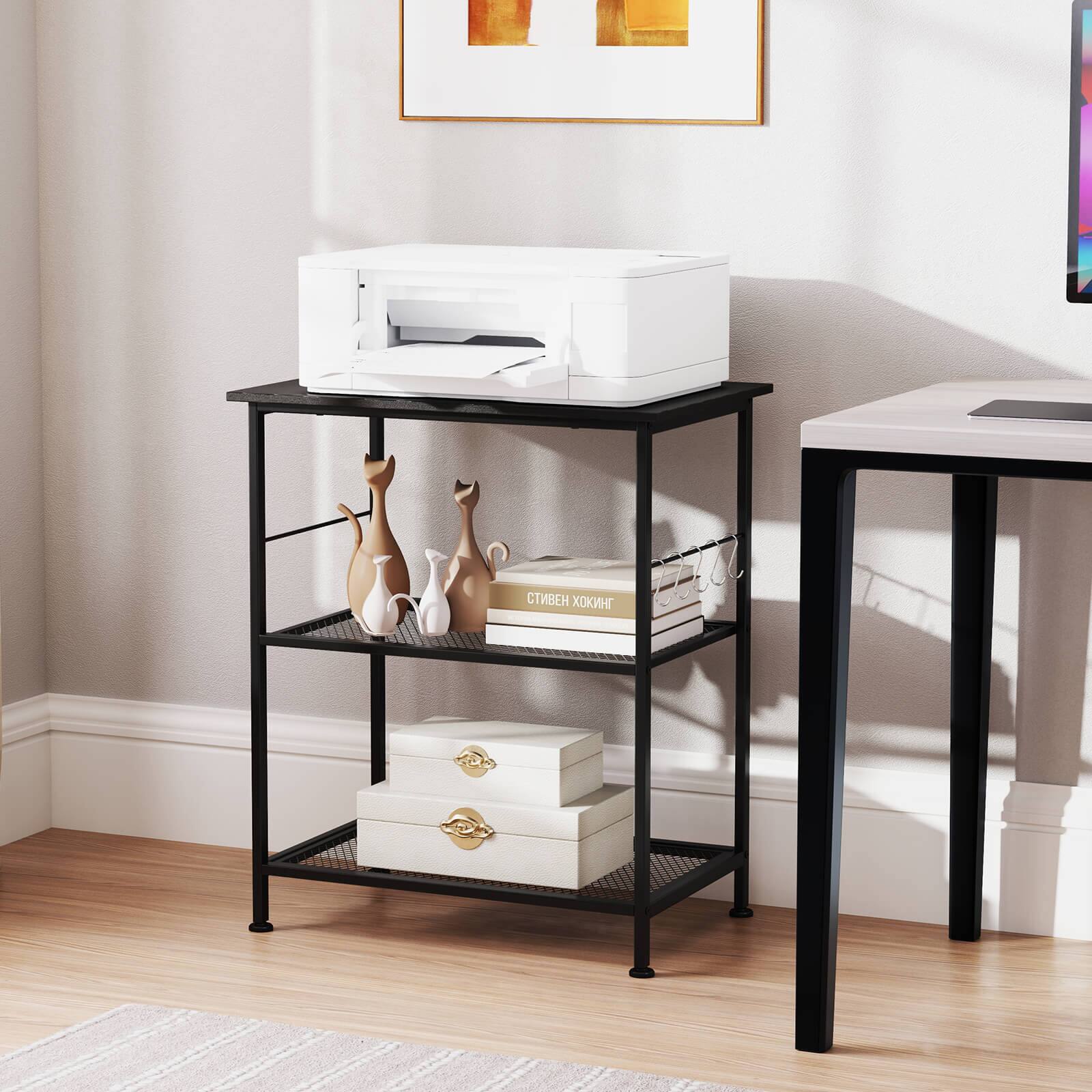 Alt View 4. Costway - Costway 3-Tier Kitchen Serving Cart Utility  Standing Microwave Rack with Hooks - Black.