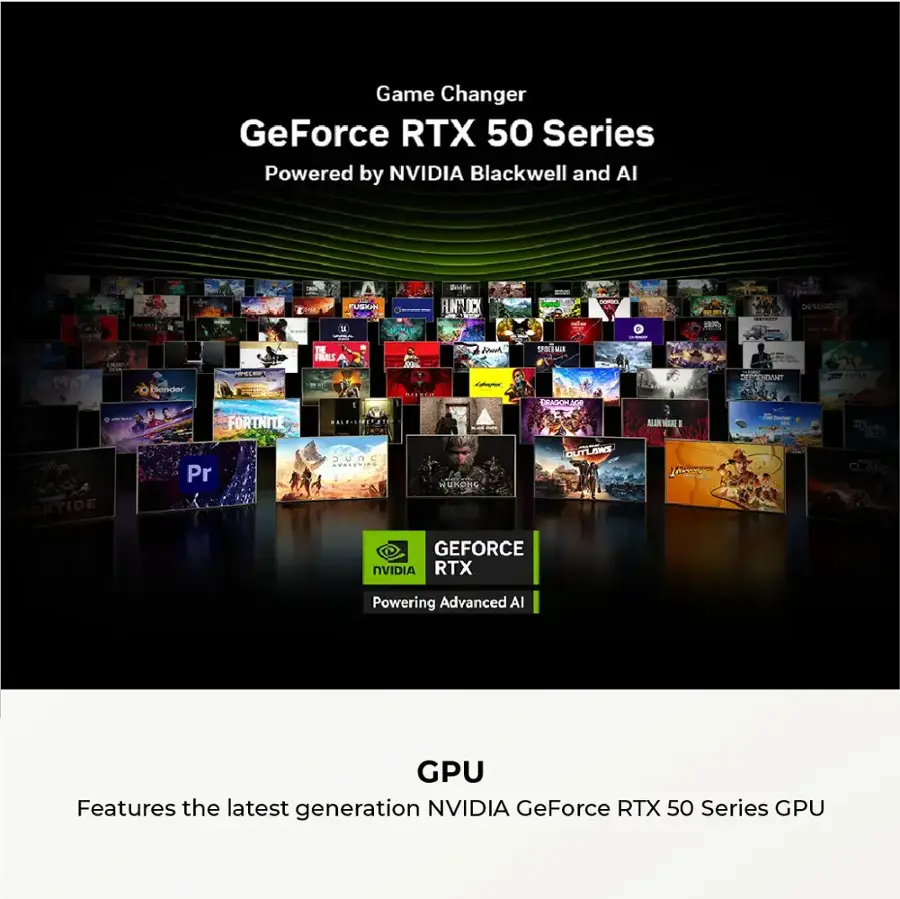 Game Changer GeForce RTX 50 Series Powered by NVIDIA Blackwell and AI - FUSION Bnotere FUNFLOCK ada - 2 DISORDER - i JUST NT PARK TIDE - DORDER FORTNITE Pr THE Jl FRALS NO MAL - SOEL .......... DUNC ...... HUKDNO TPEM . DRAGOM NA OUTLAWS IN - EANT M STILL DEEF CLAN GEFORCE NVIDIA RTX Powering Advanced AI GPU Features the latest generation NVIDIA GeForce RTX 50 Series GPU